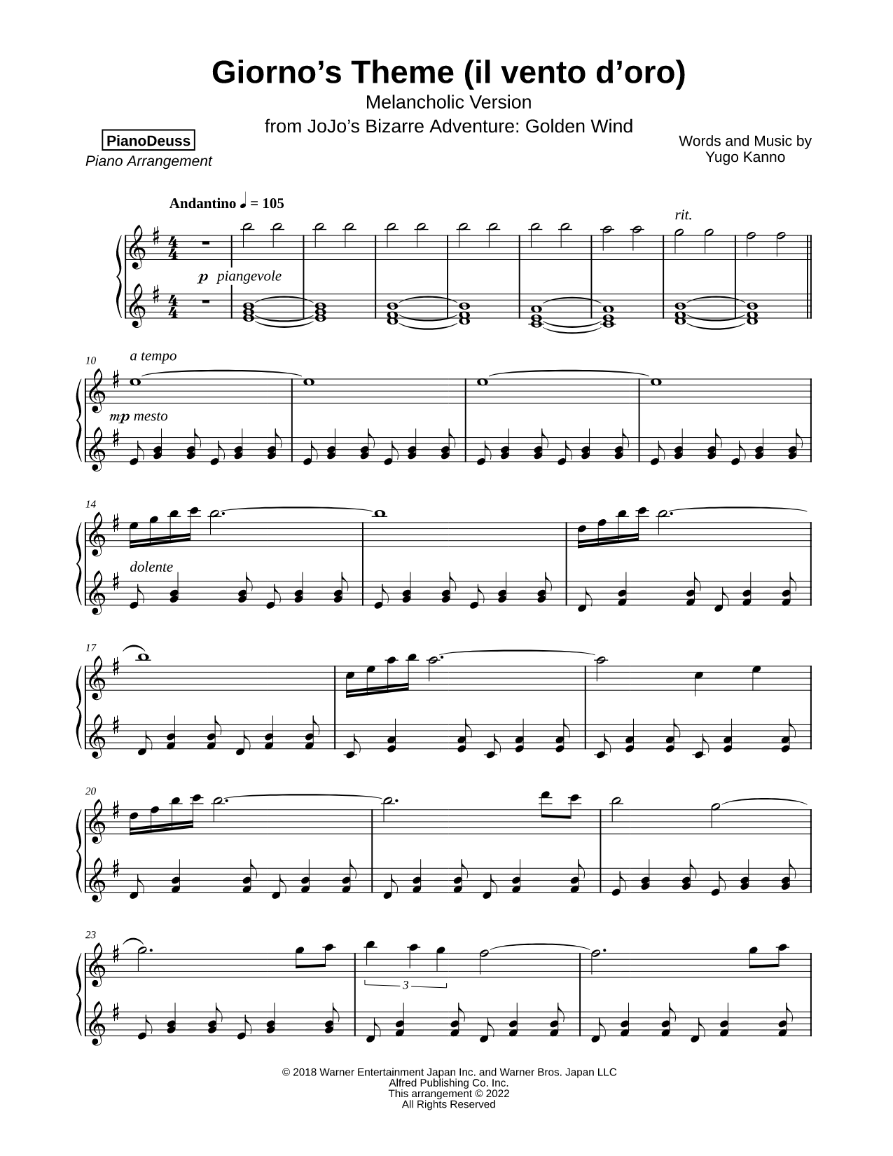 Giorno's Theme [melancholic version]