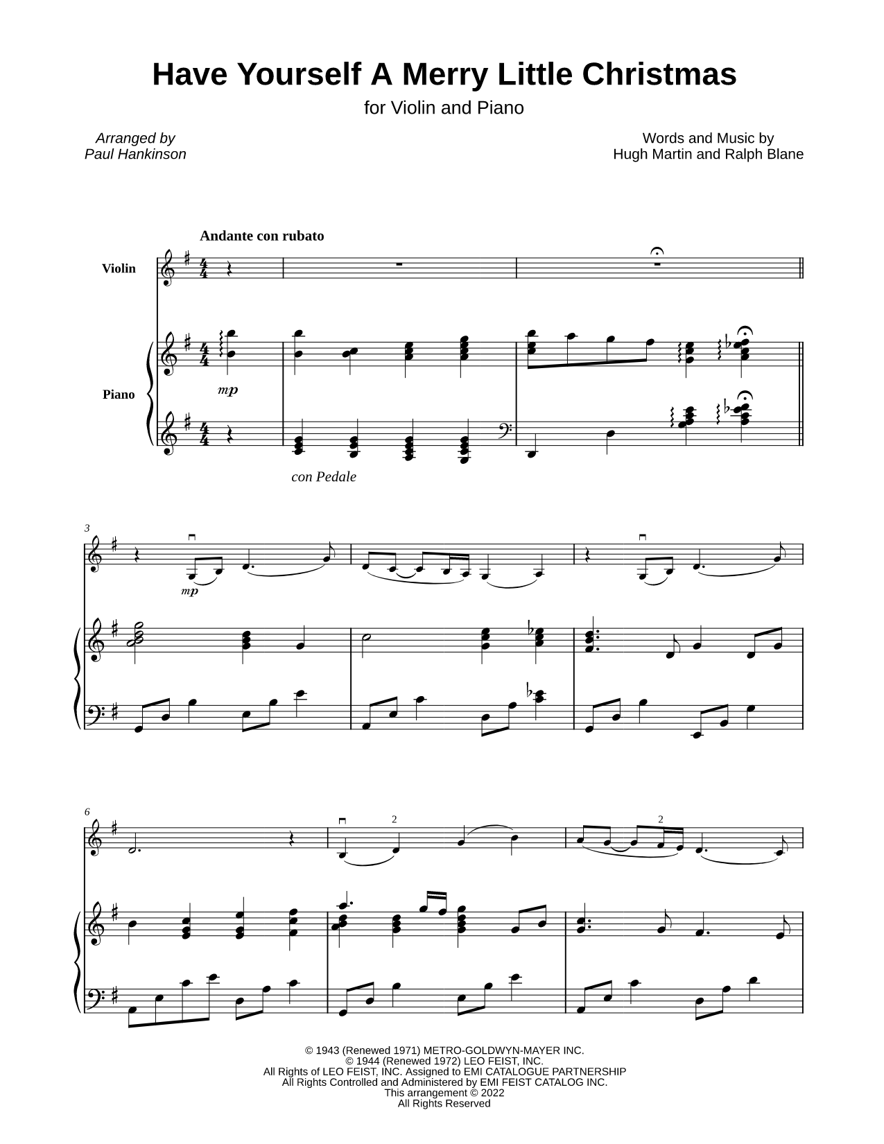 Have Yourself a Merry Little Christmas - Violin & Piano