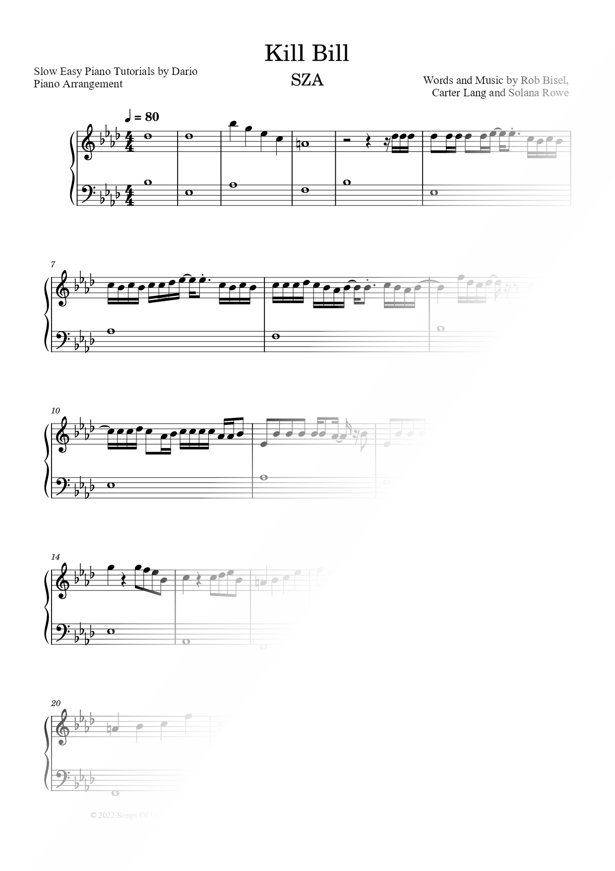 Kill Bill [Slow Easy Piano Tutorial]