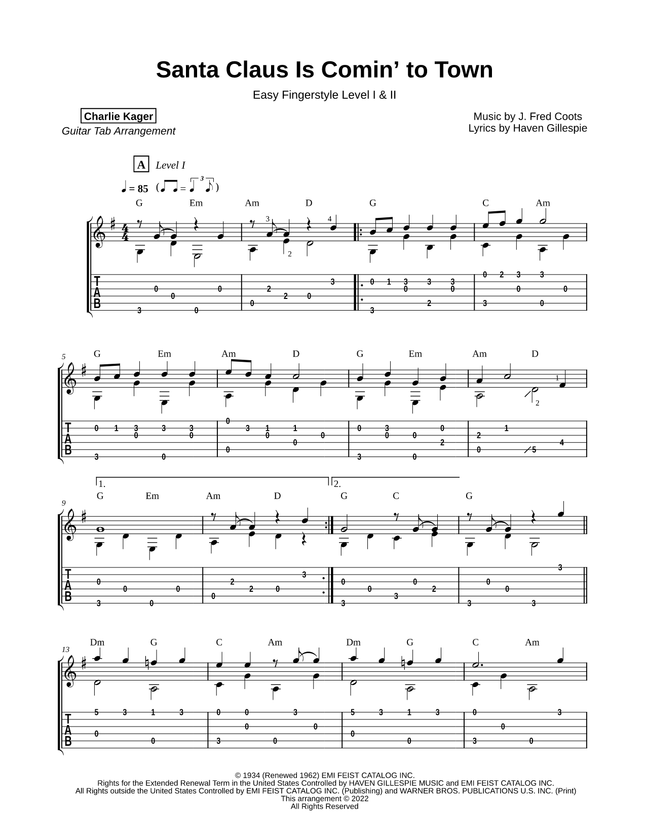 Santa Claus Is Comin' to Town [easy fingerstyle]