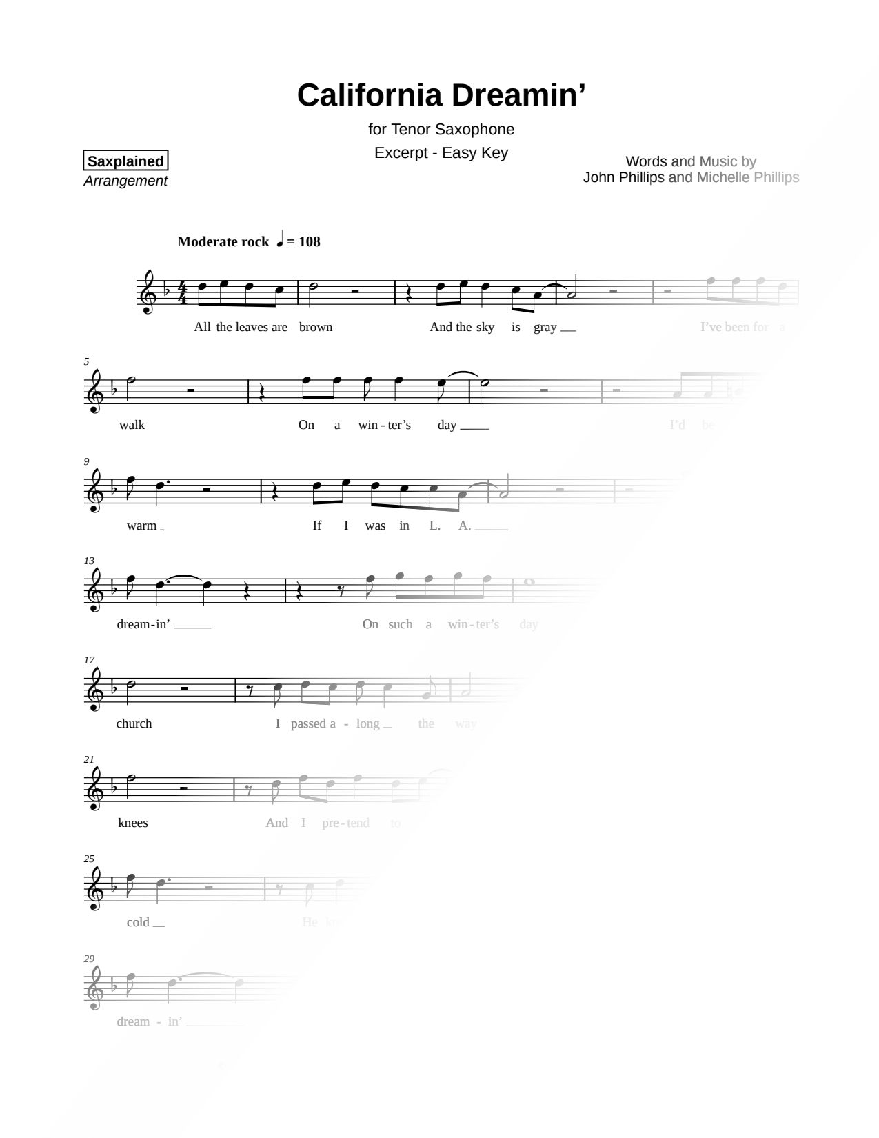 California Dreamin' [excerpt - easy]