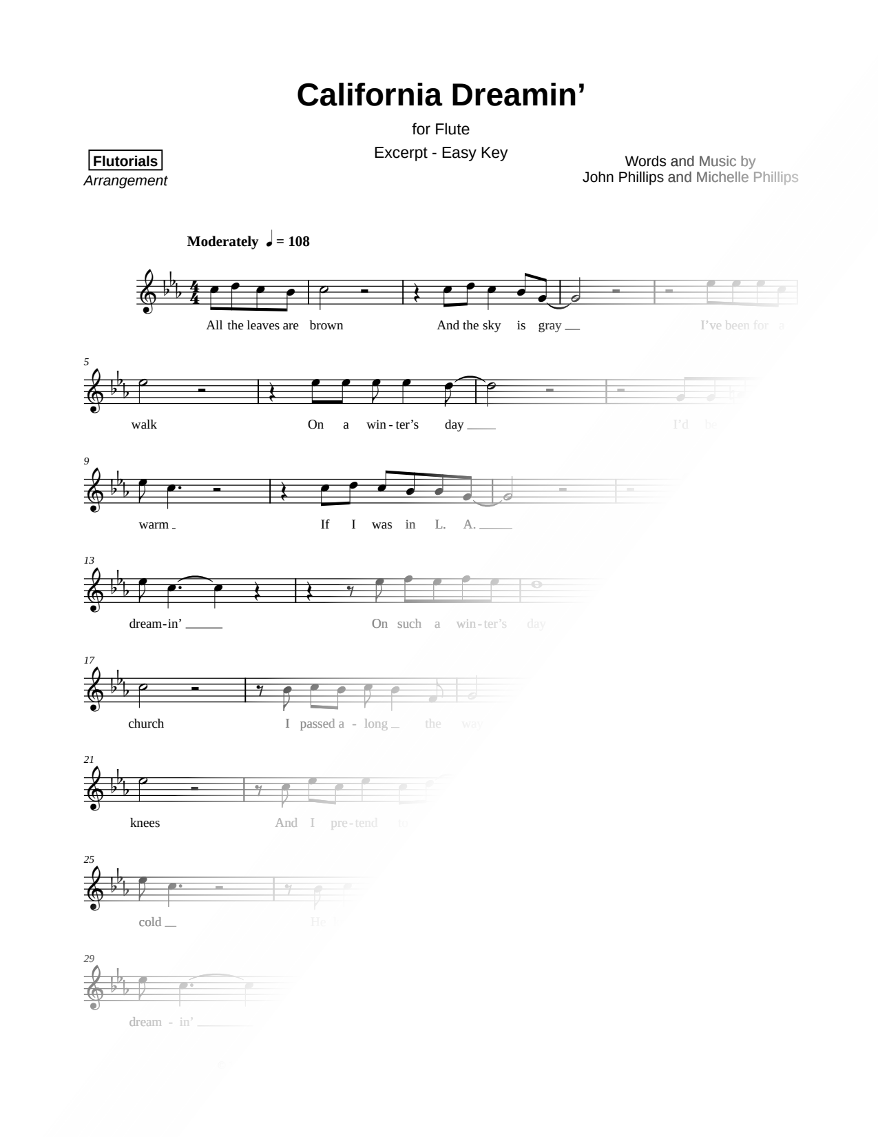 California Dreamin' [excerpt - easy]