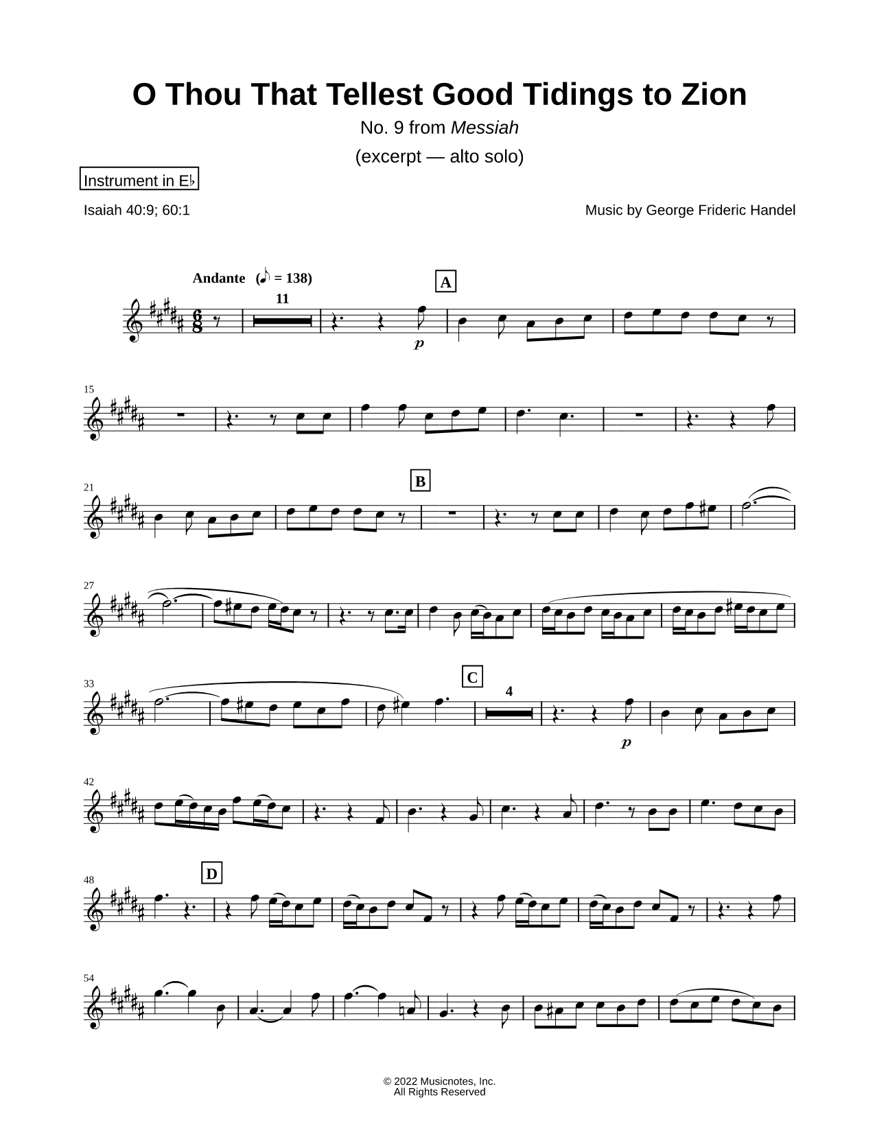 O Thou That Tellest Good Tidings to Zion - Eb Instrument