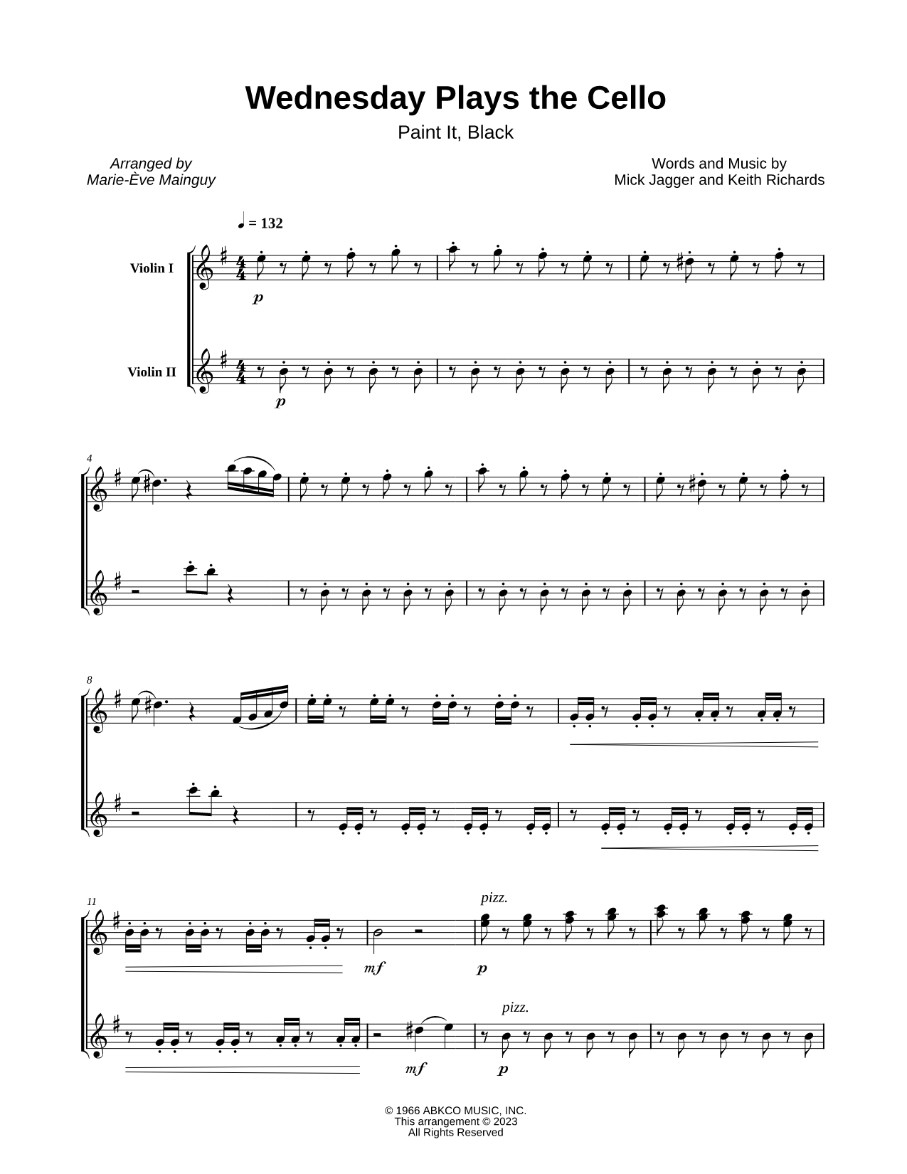 Wednesday Plays the Cello (Paint It, Black) - Violin Duet