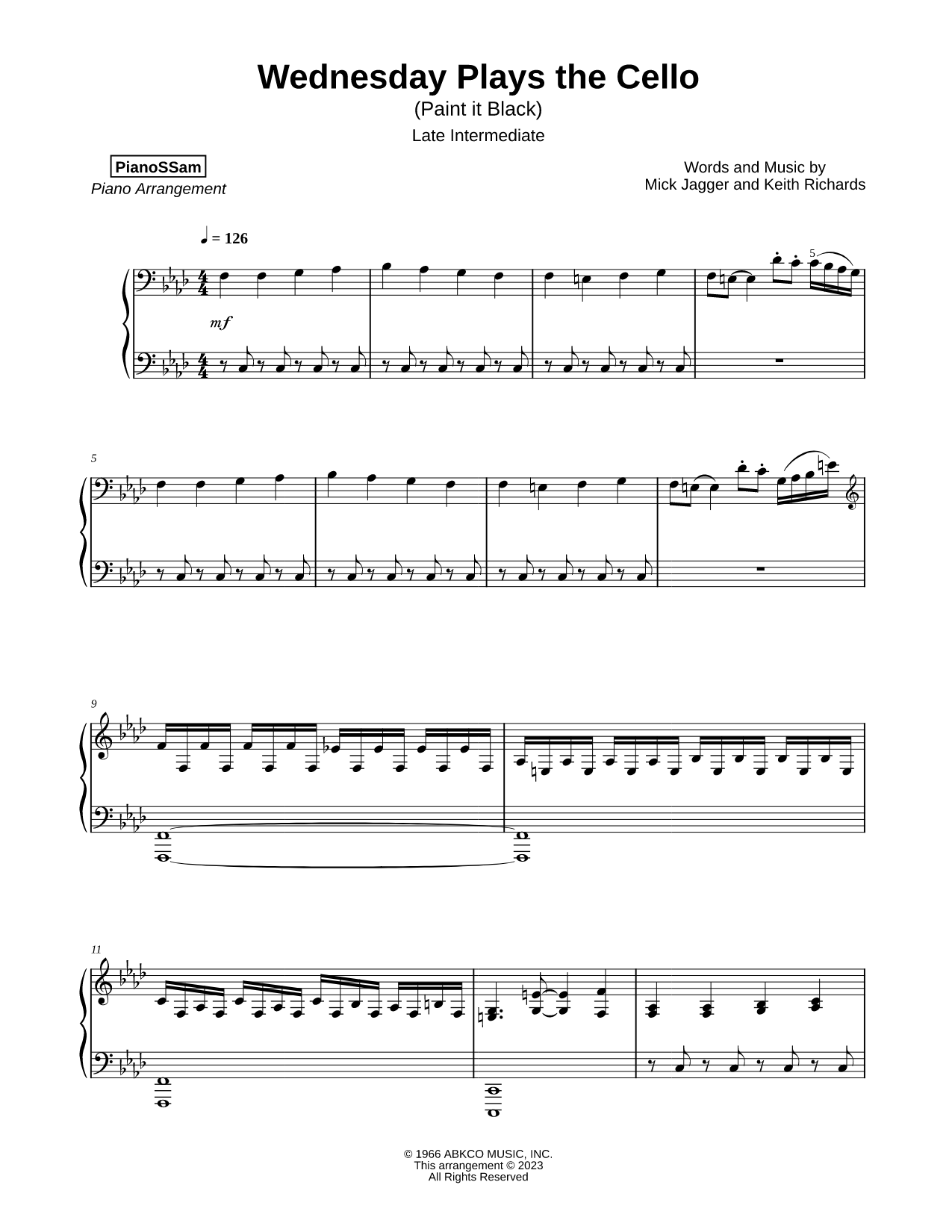 Wednesday Plays the Cello (Paint It, Black) [late intermediate]