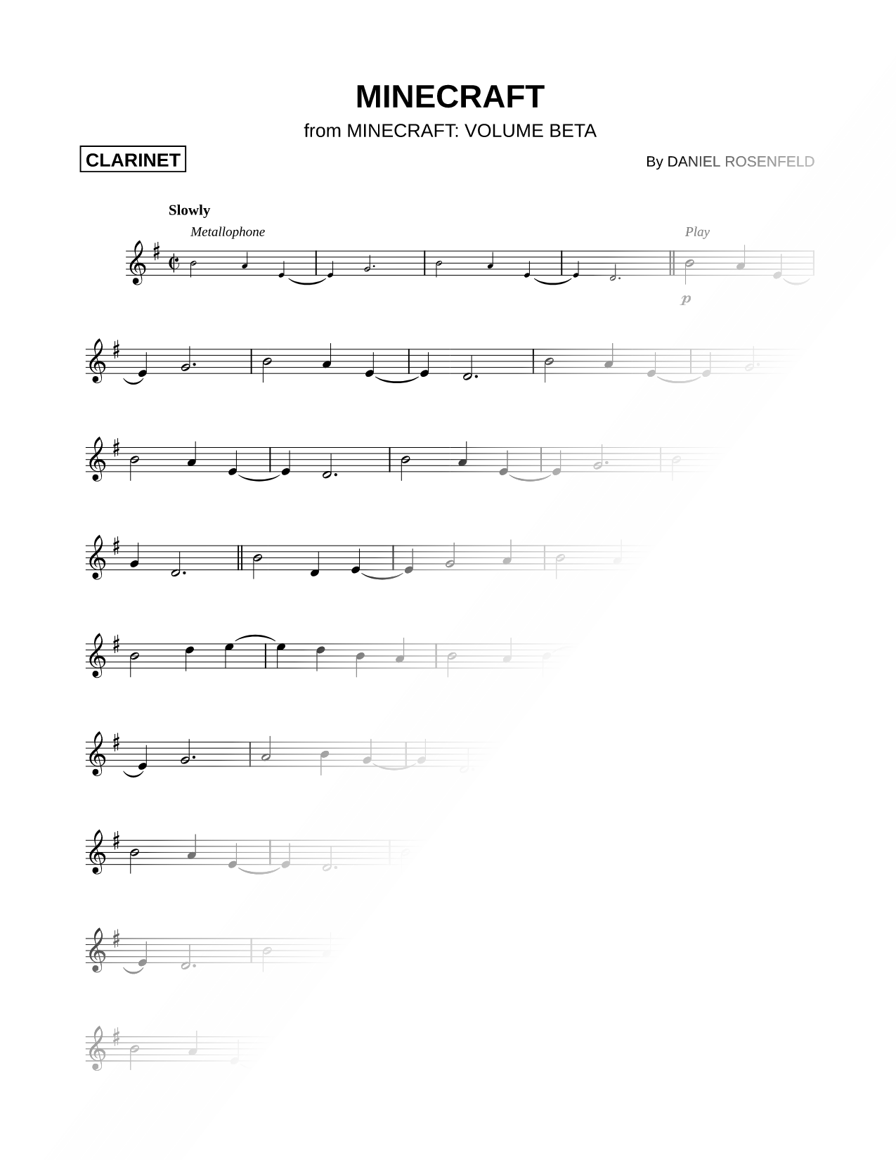 Minecraft Sheet Music — Clarinet Solo