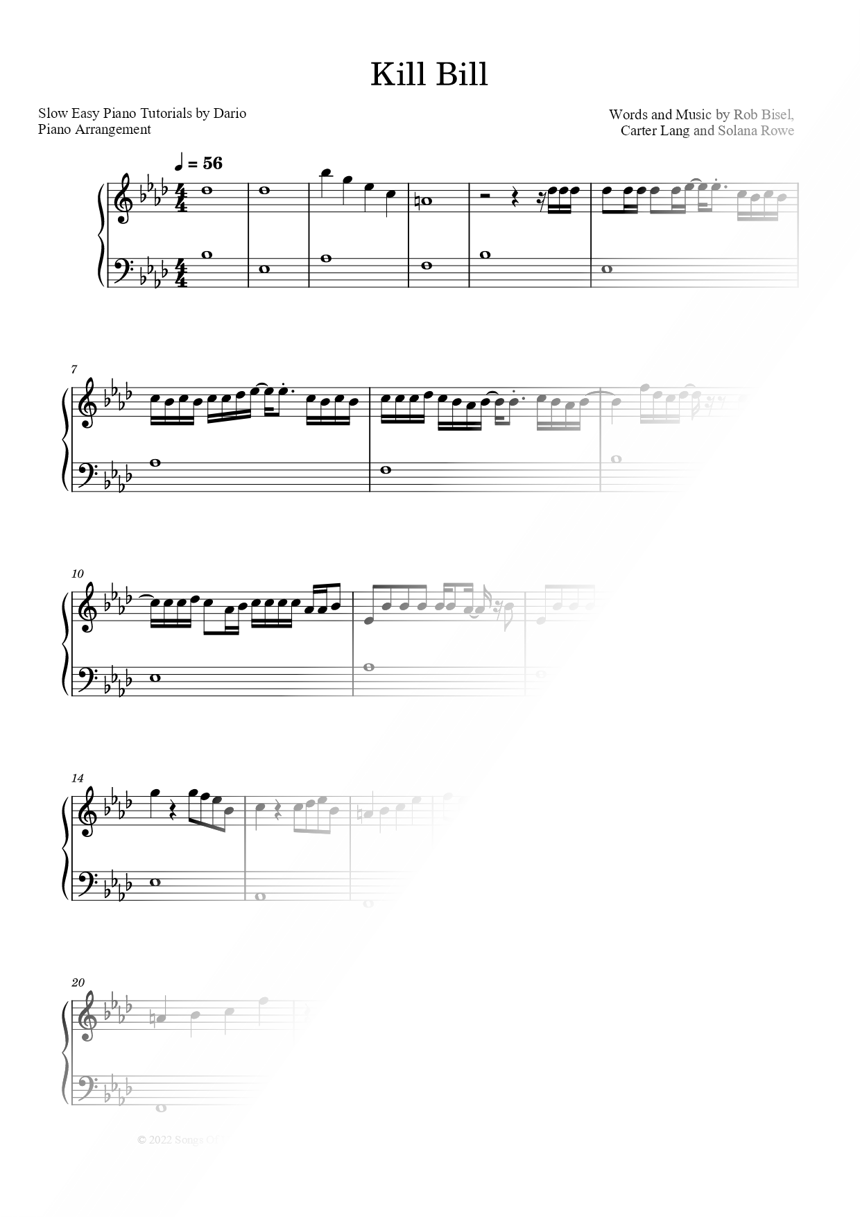 Kill Bill [Slow Easy Piano Tutorial]