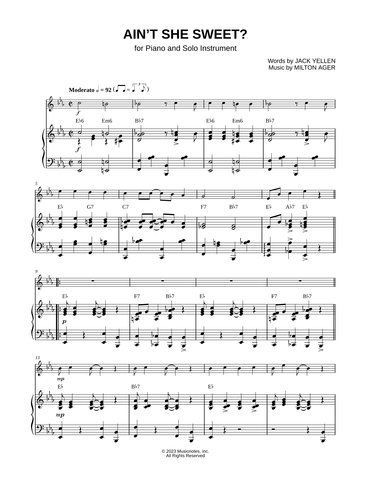 Ain't She Sweet - Piano Accompaniment