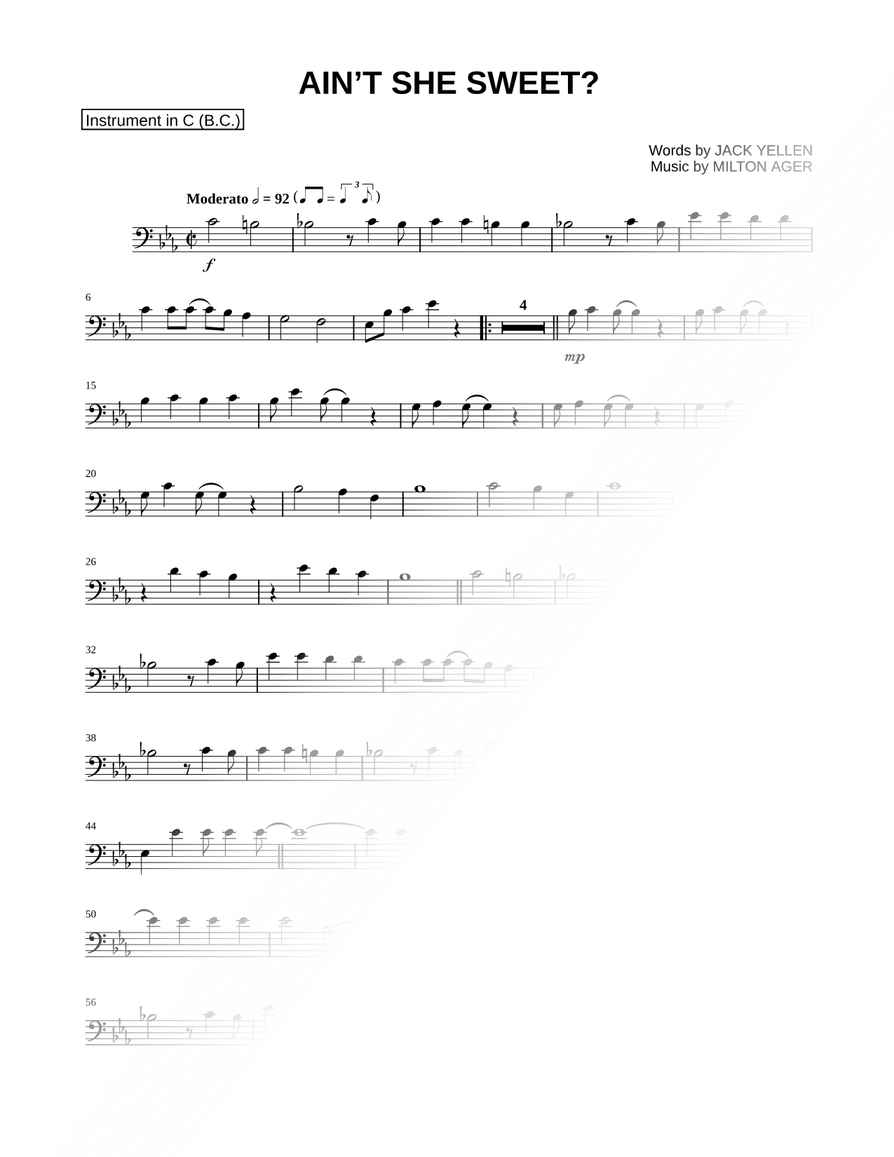 Ain't She Sweet - Bass Clef Instrument