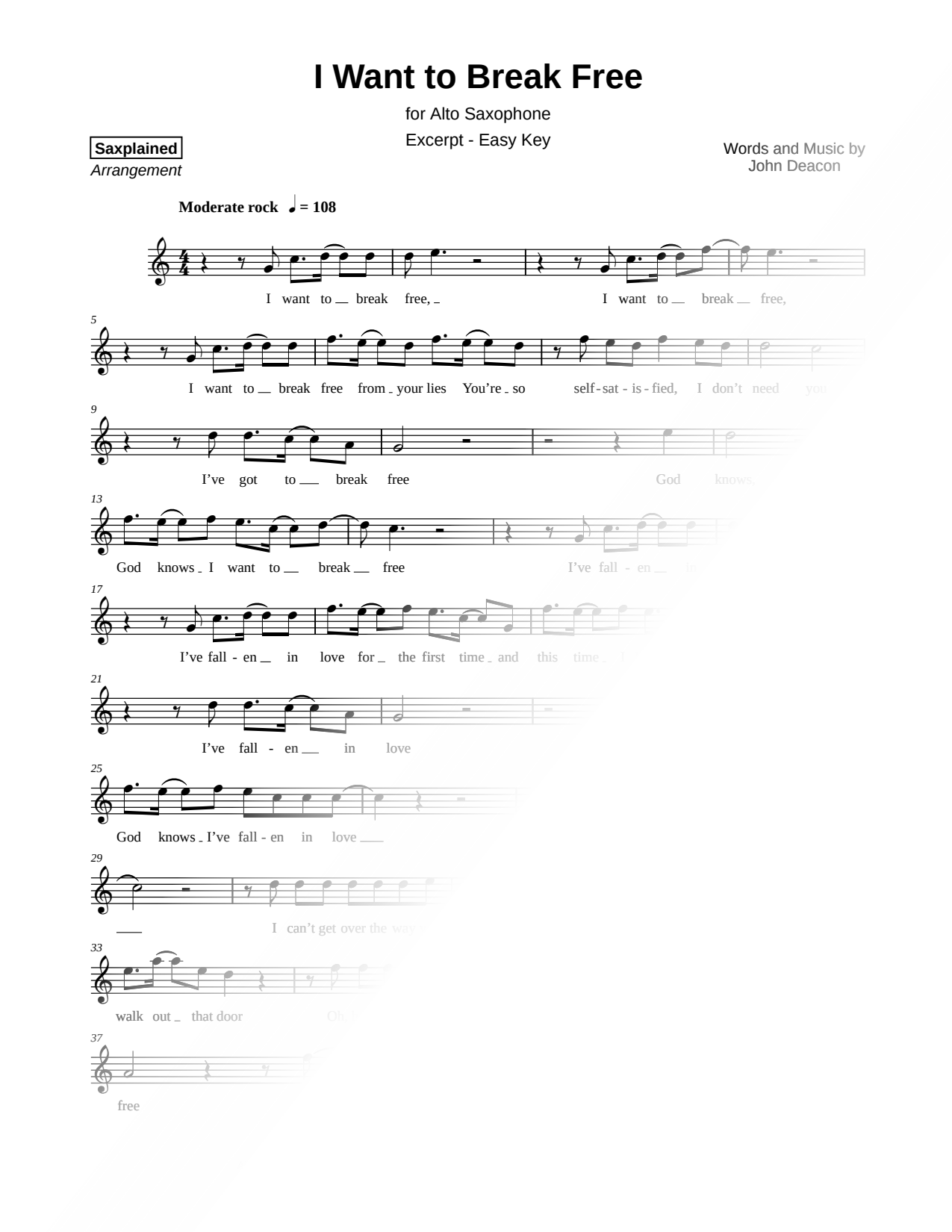 I Want to Break Free [excerpt - easy]