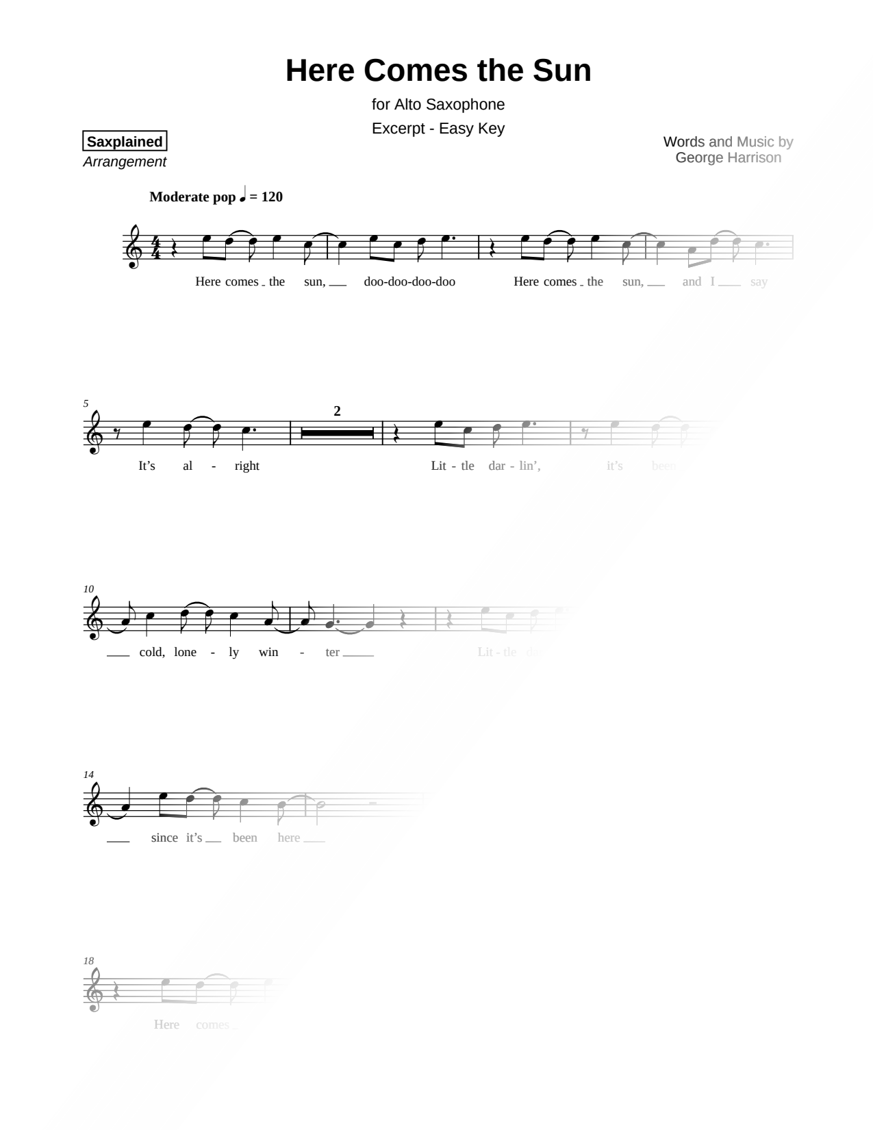 Here Comes the Sun [excerpt - easy]