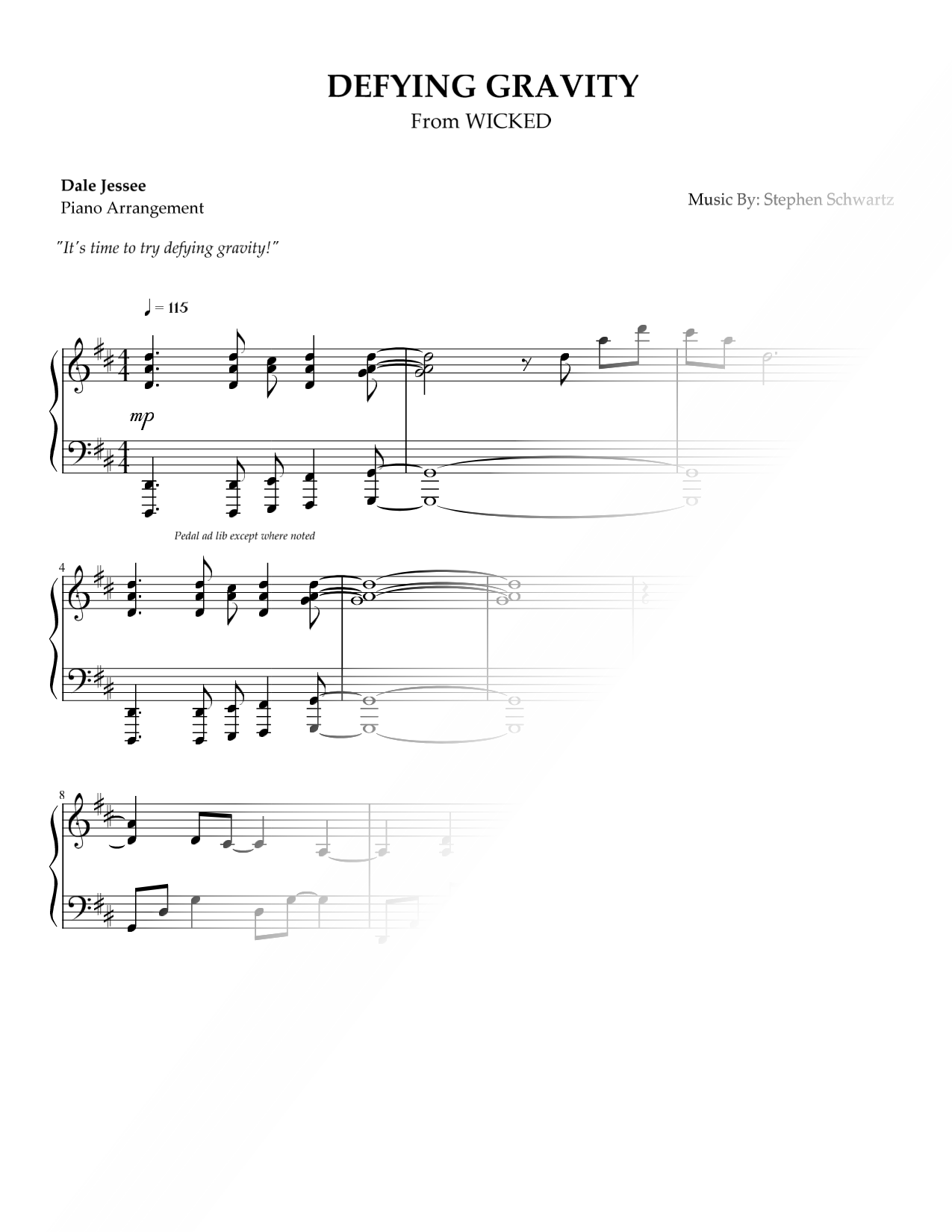 Defying Gravity Sheet Music — Piano Solo