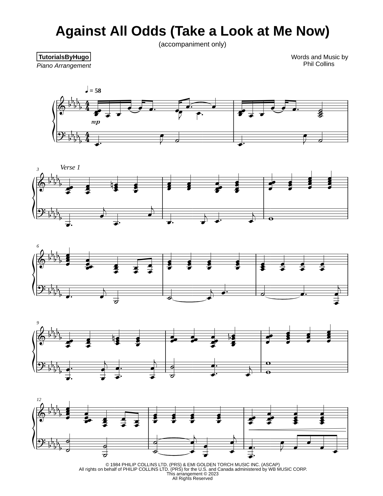 Against All Odds (Take a Look at Me Now) [accompaniment only]