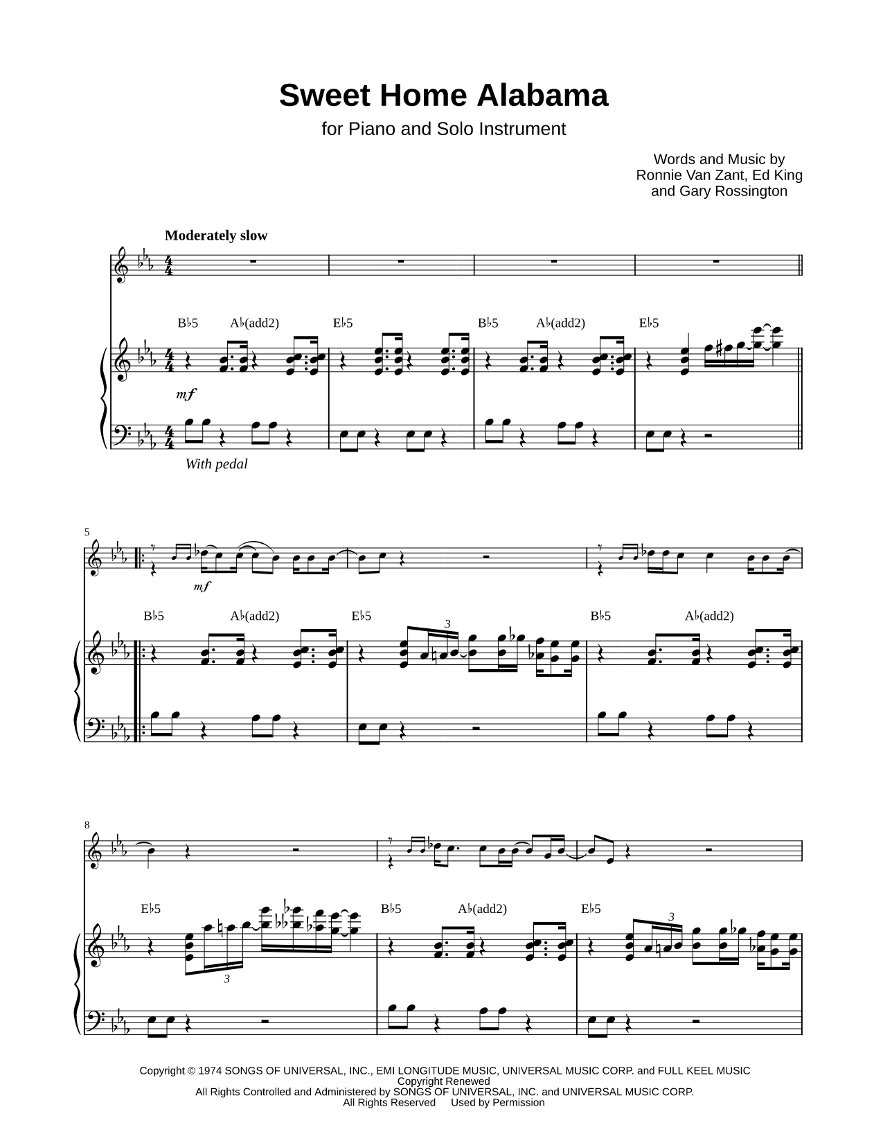 Sweet Home Alabama - Piano Accompaniment