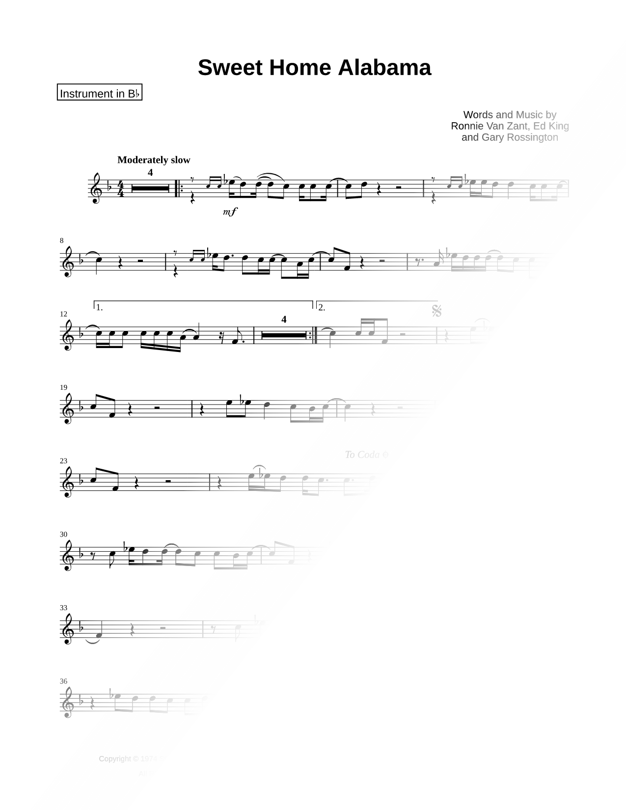 Sweet Home Alabama - Bb Instrument