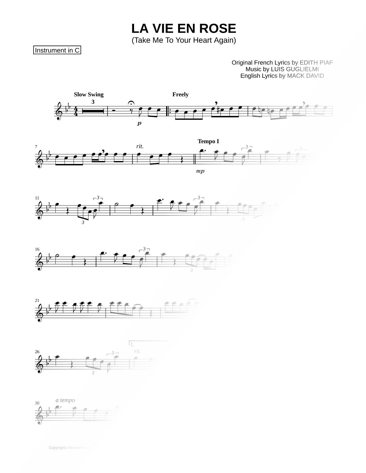 La Vie en rose - C Instrument