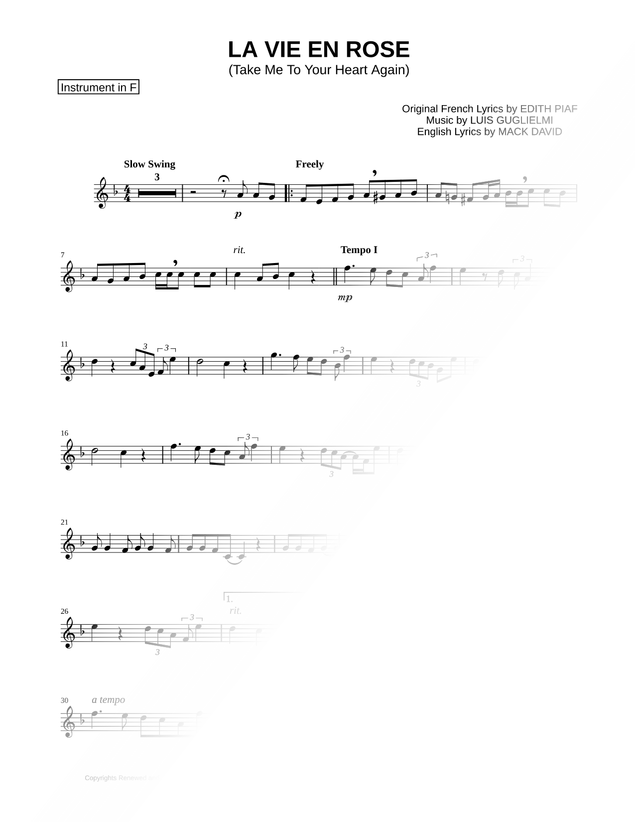 La Vie en rose - F Instrument