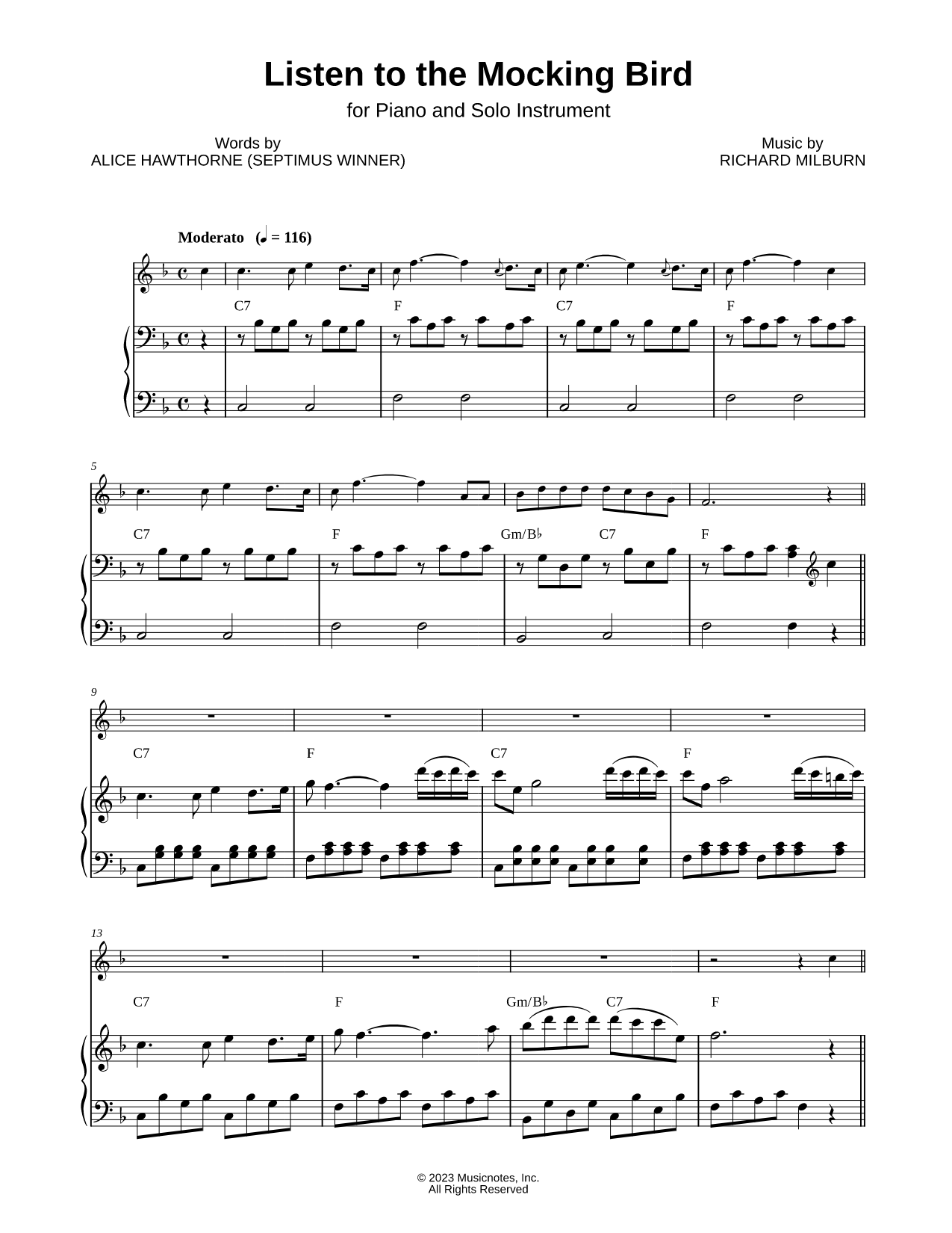 Listen to the Mocking Bird - Piano Accompaniment