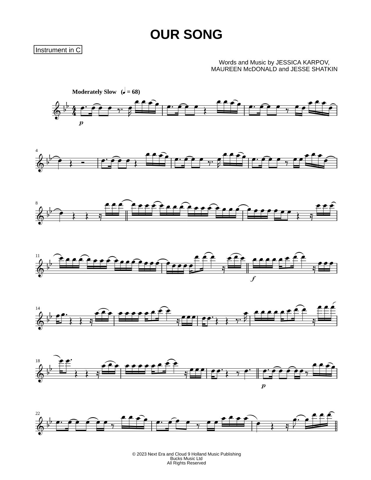 Our Song - C Instrument