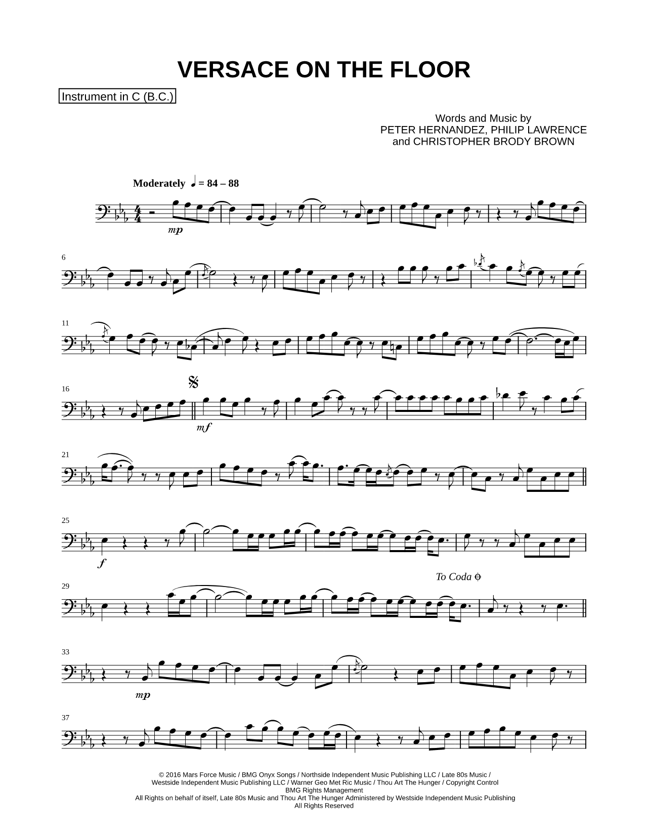 Versace on the Floor - Bass Clef Instrument