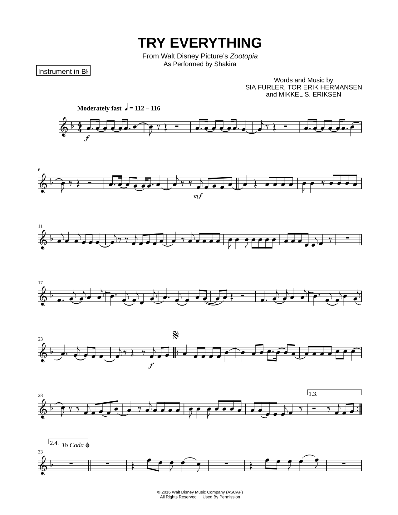 Try Everything - Bb Instrument