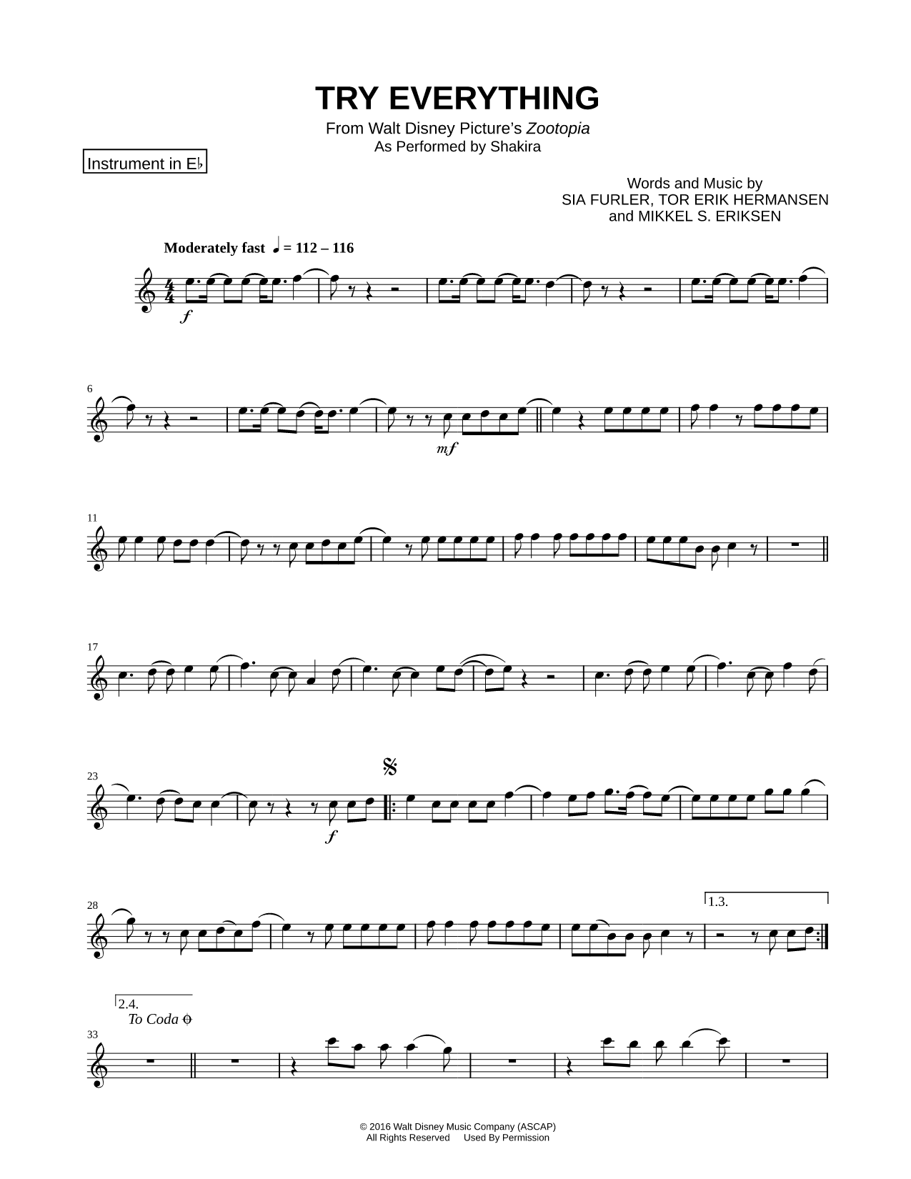 Try Everything - Eb Instrument