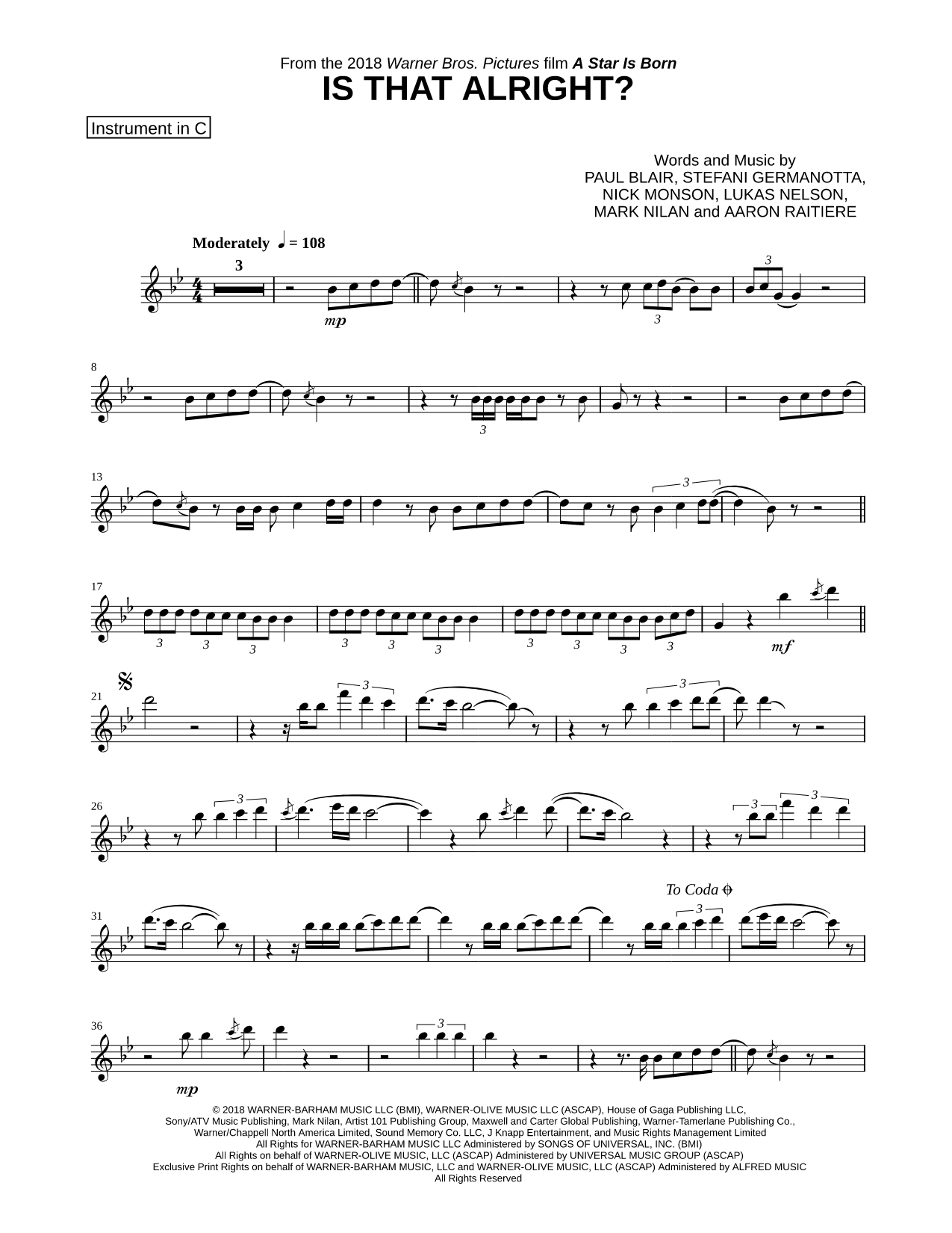 Is That Alright? - C Instrument