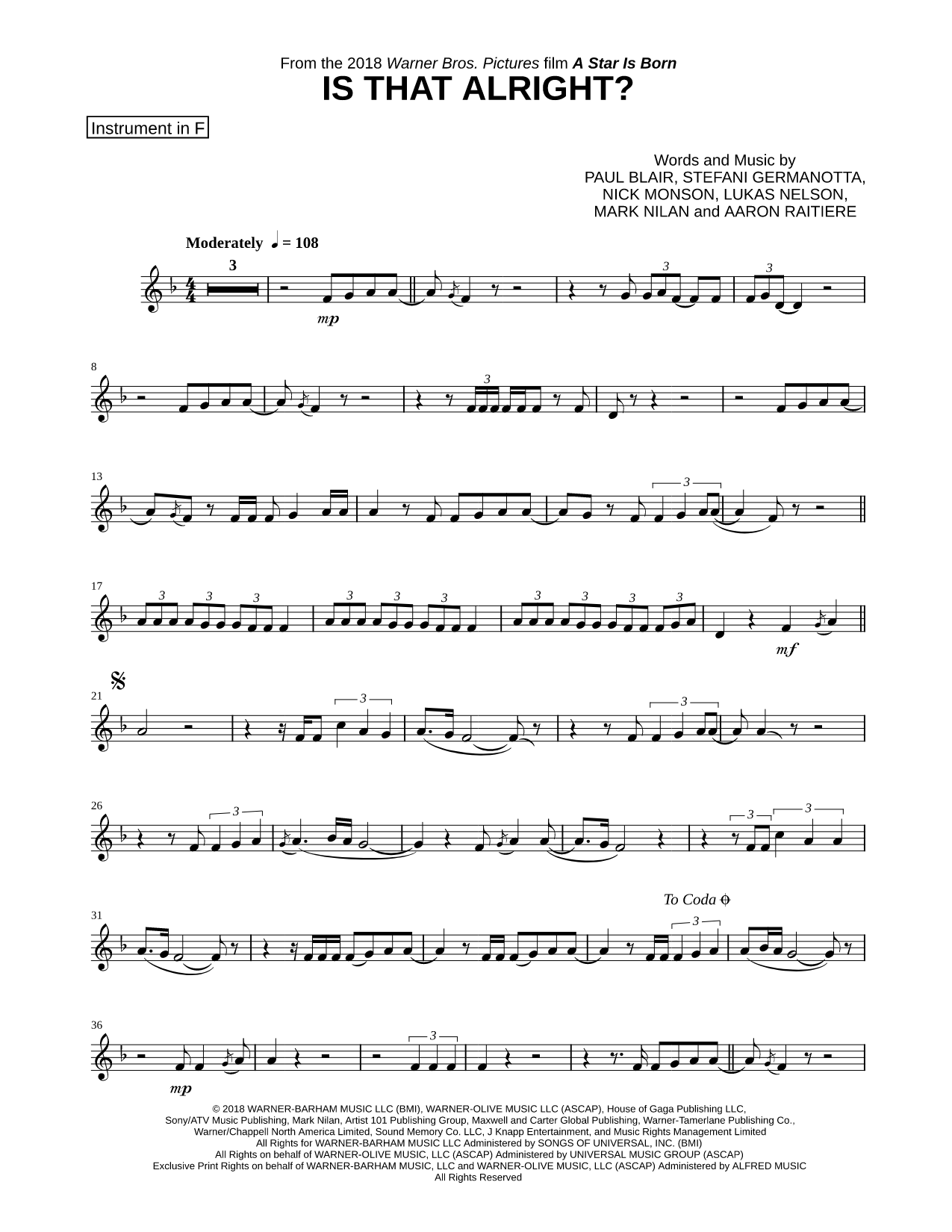 Is That Alright? - F Instrument
