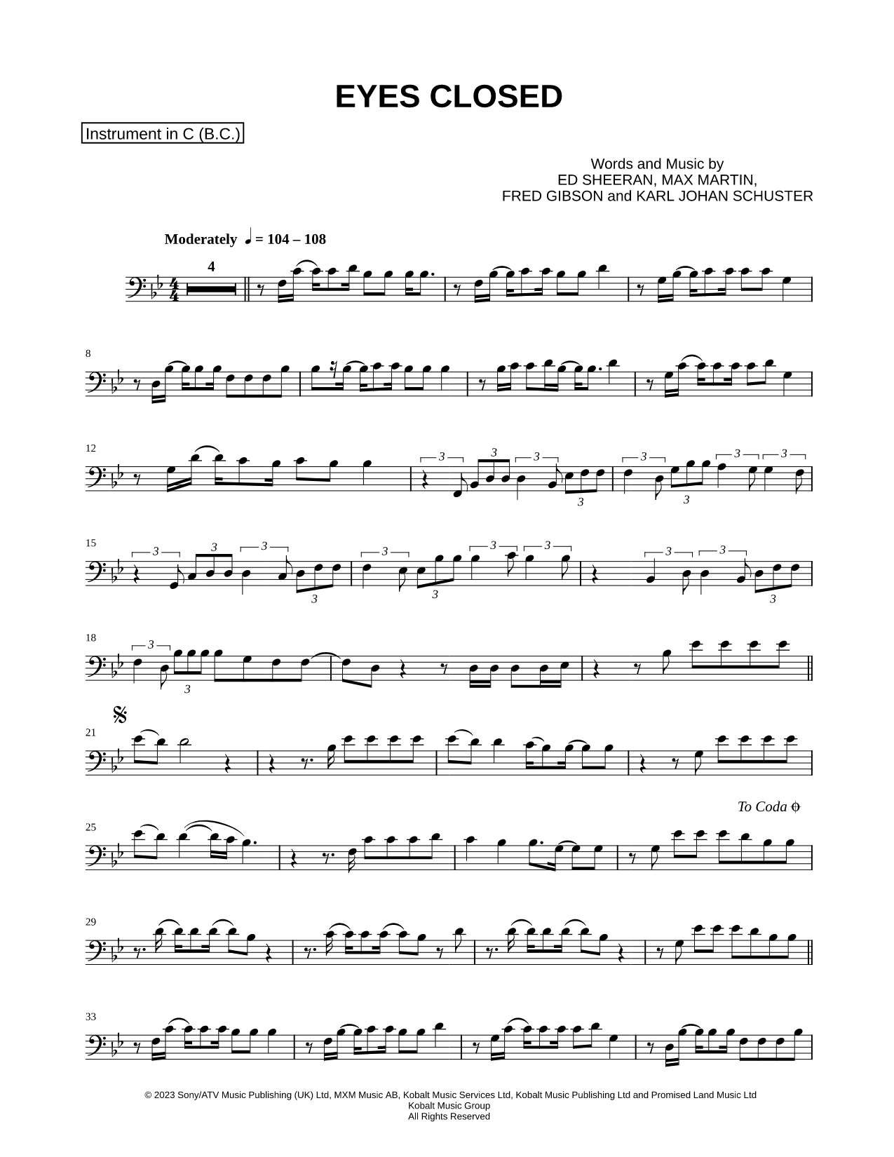 Eyes Closed - Bass Clef Instrument