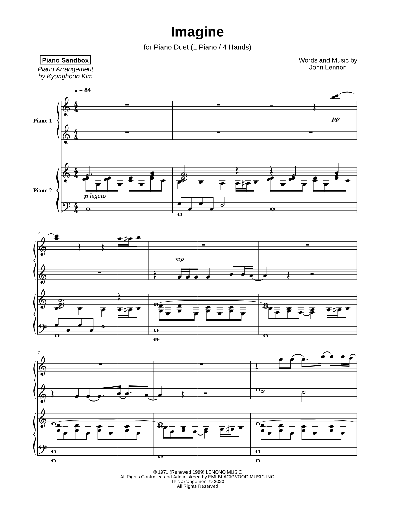 Imagine Sheet Music — 1 Piano 4-Hands