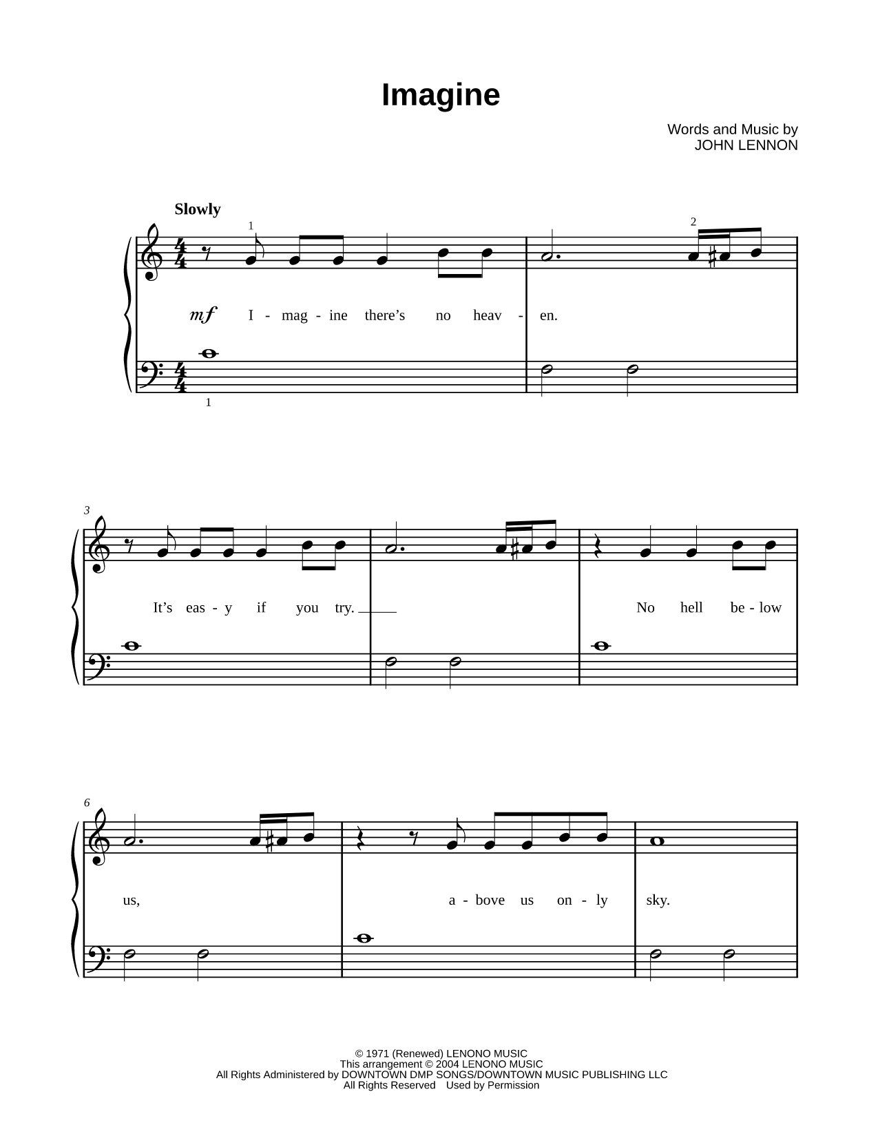Imagine Sheet Music — Big Note, Easy Piano