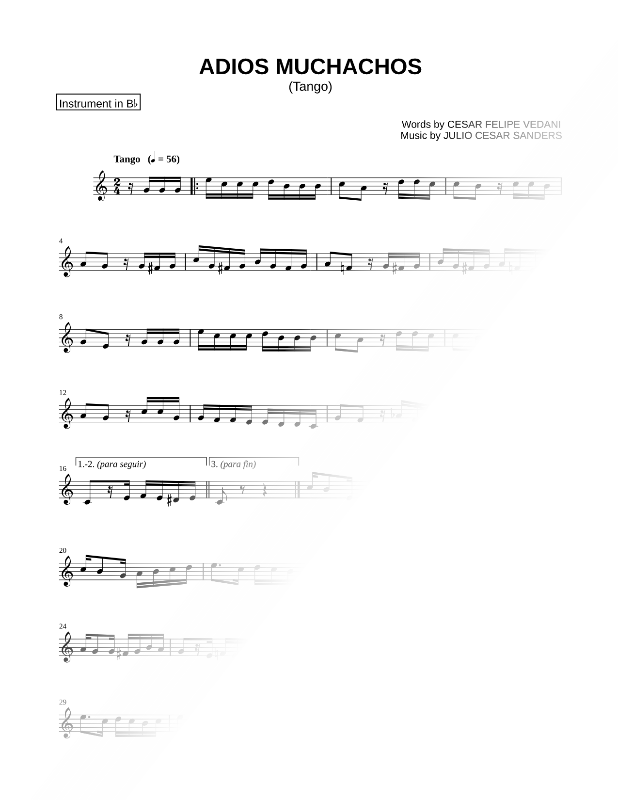 Adios Muchachos - Bb Instrument