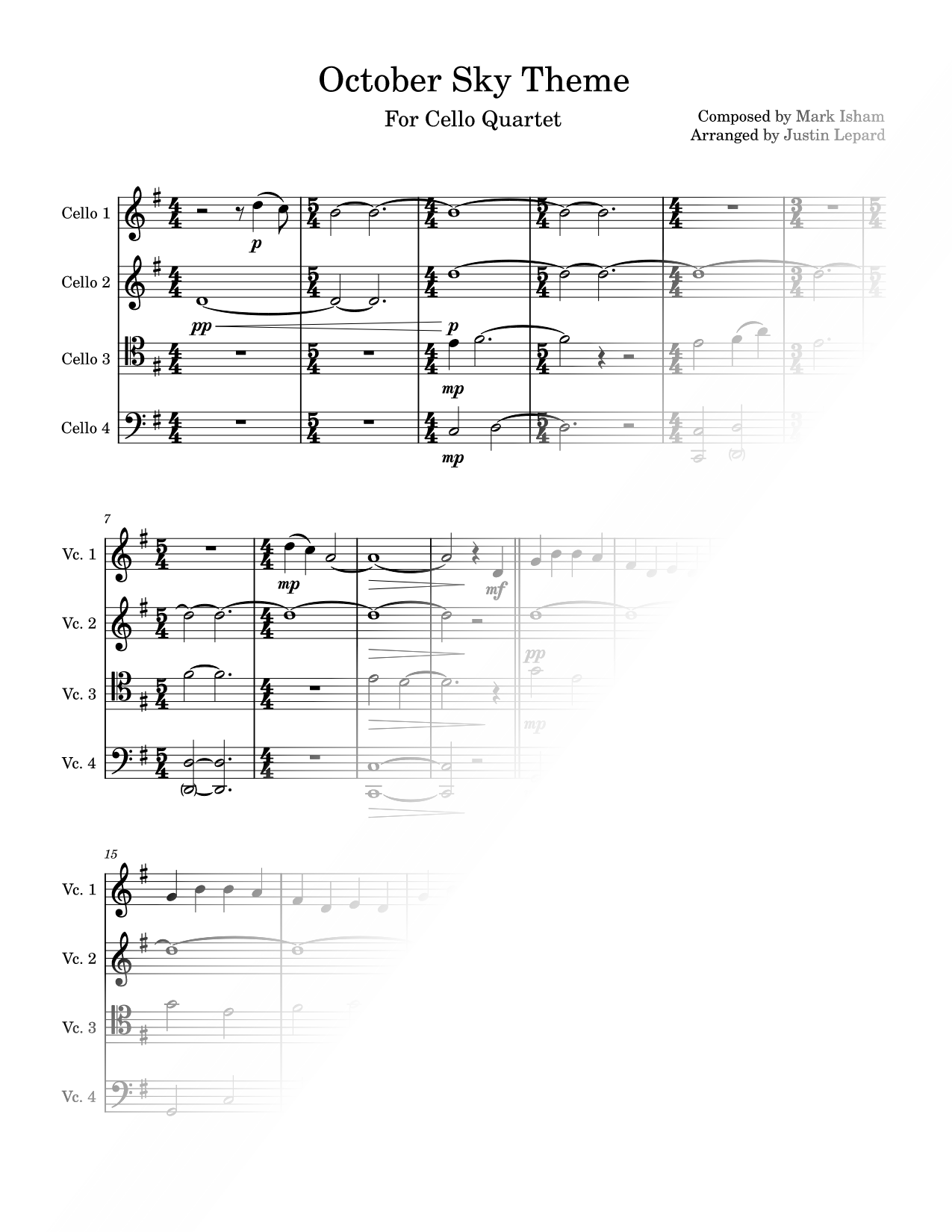 Theme from October Sky - Cello Quartet