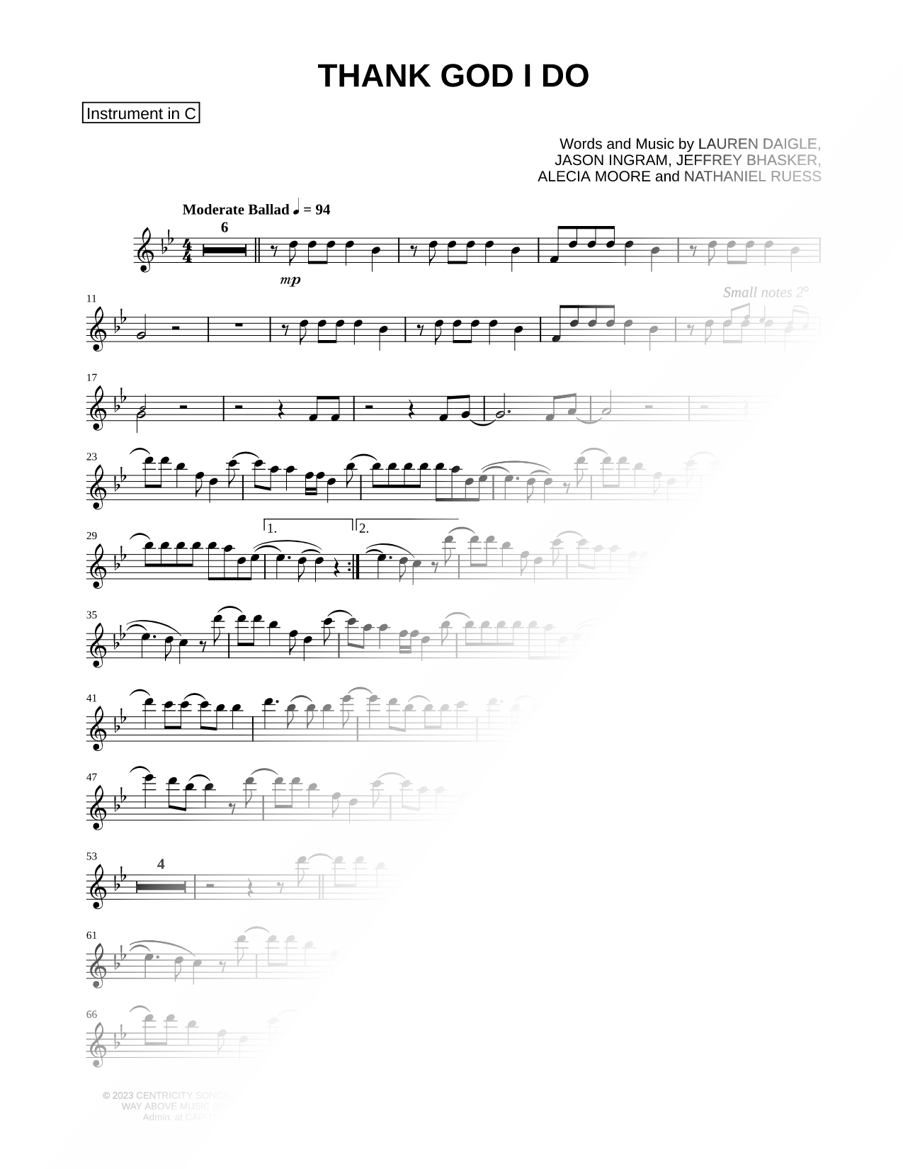 Thank God I Do - C Instrument