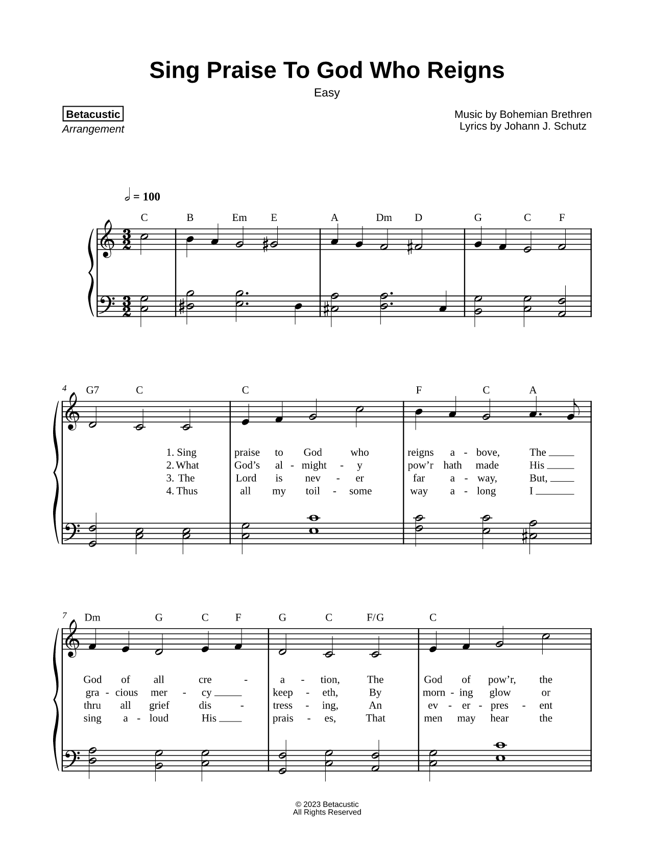 Sing Praise to God Who Reigns Above [easy]