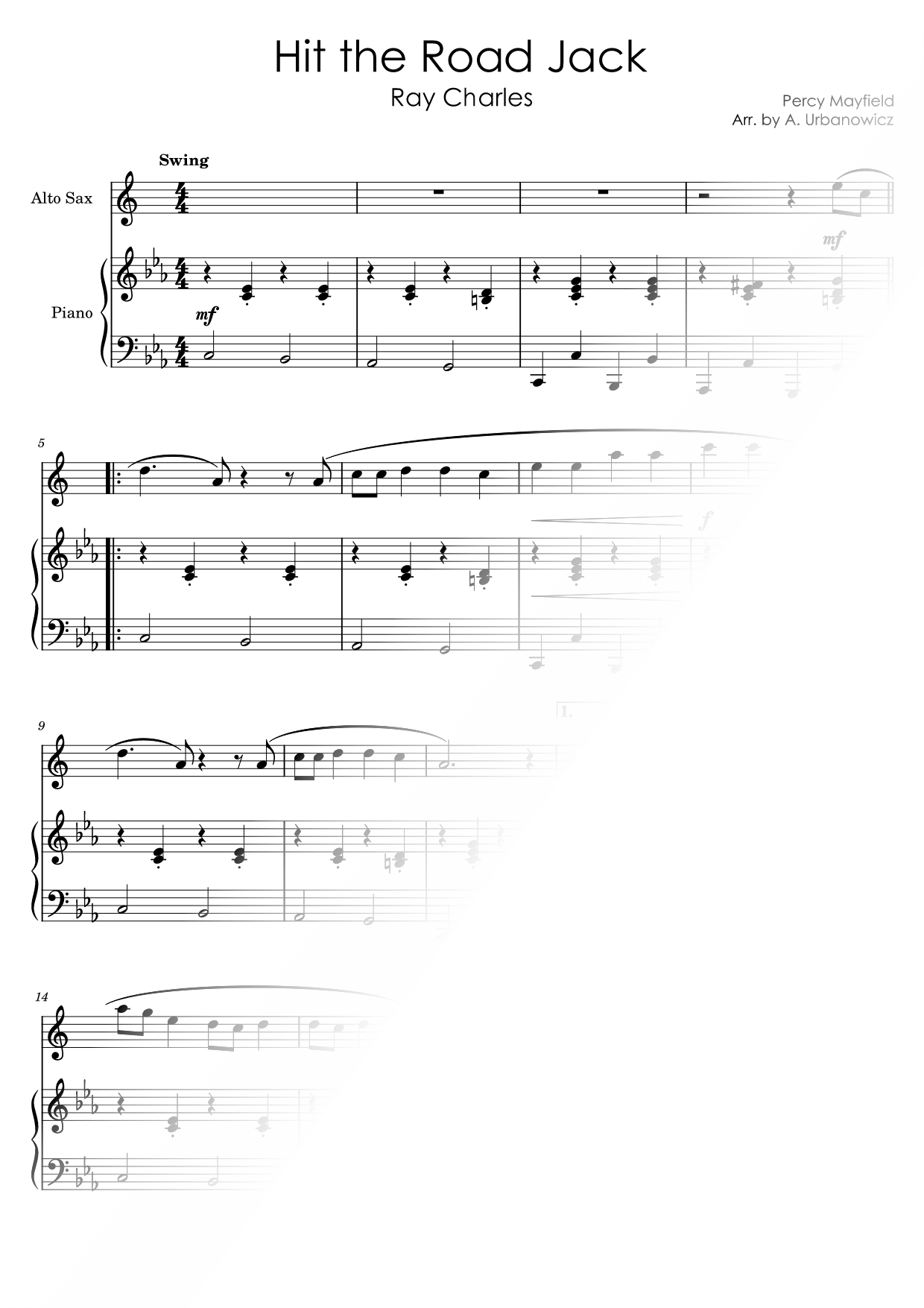 Hit the Road, Jack - Alto Saxophone & Piano