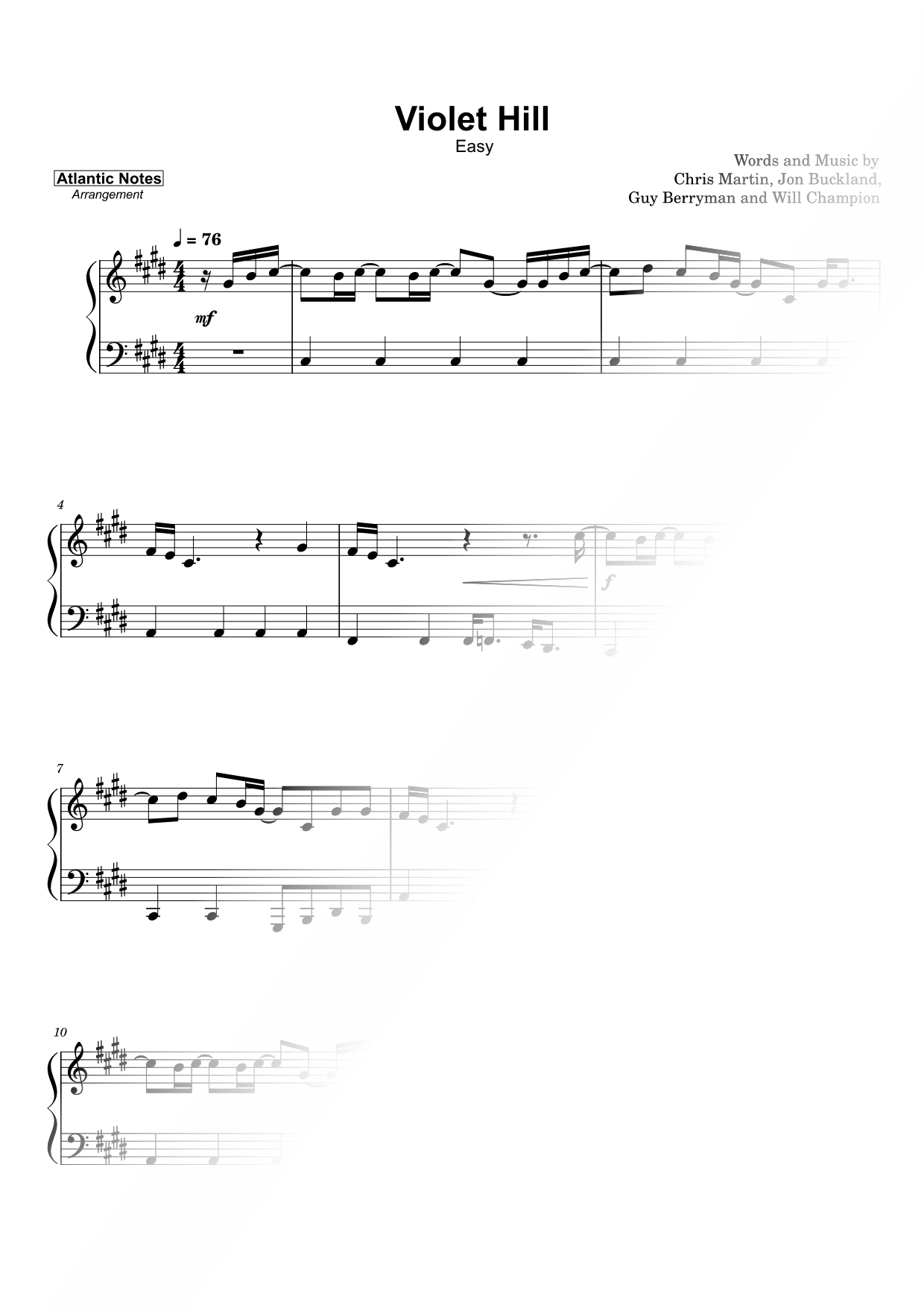 Violet Hill [easy] Sheet Music — Piano Solo