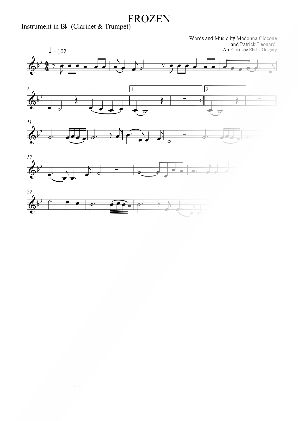 Frozen - Bb Trumpet / Clarinet