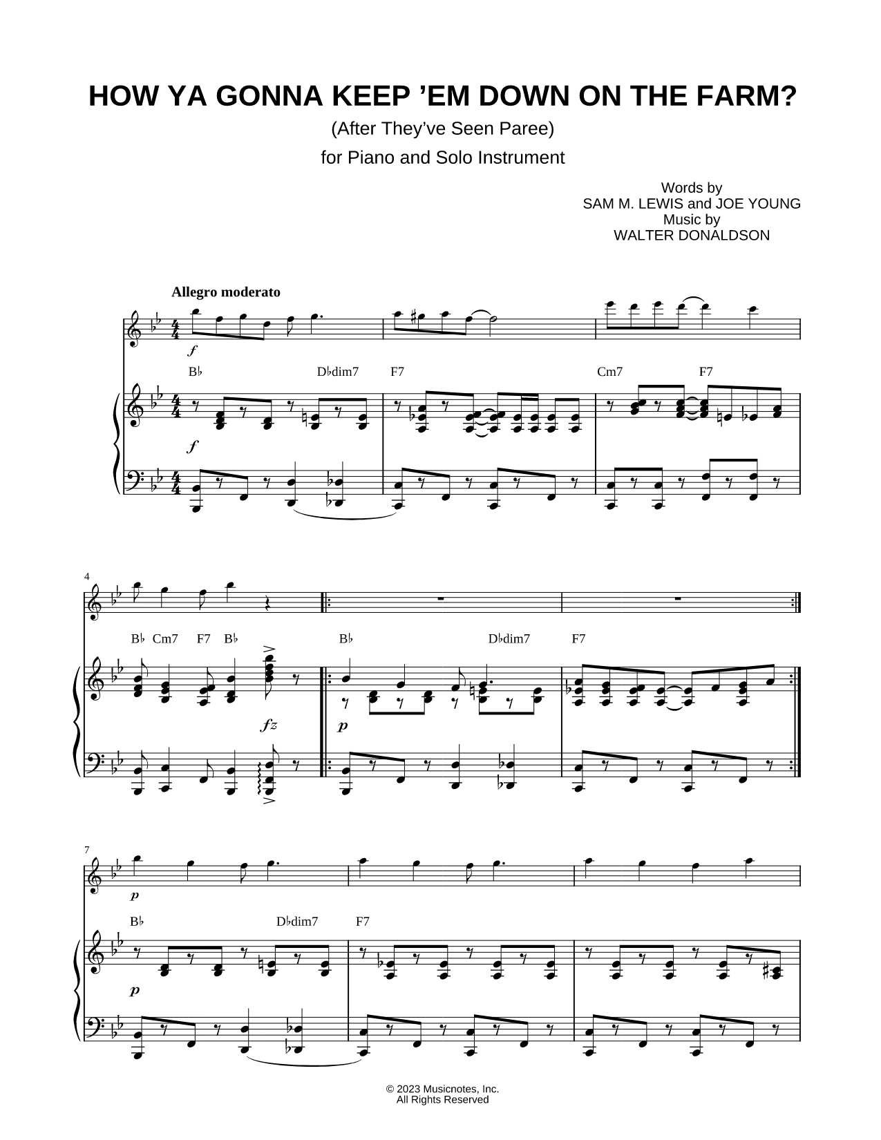 How Ya Gonna Keep 'Em Down on the Farm? (After They've Seen Parree) - Piano Accompaniment