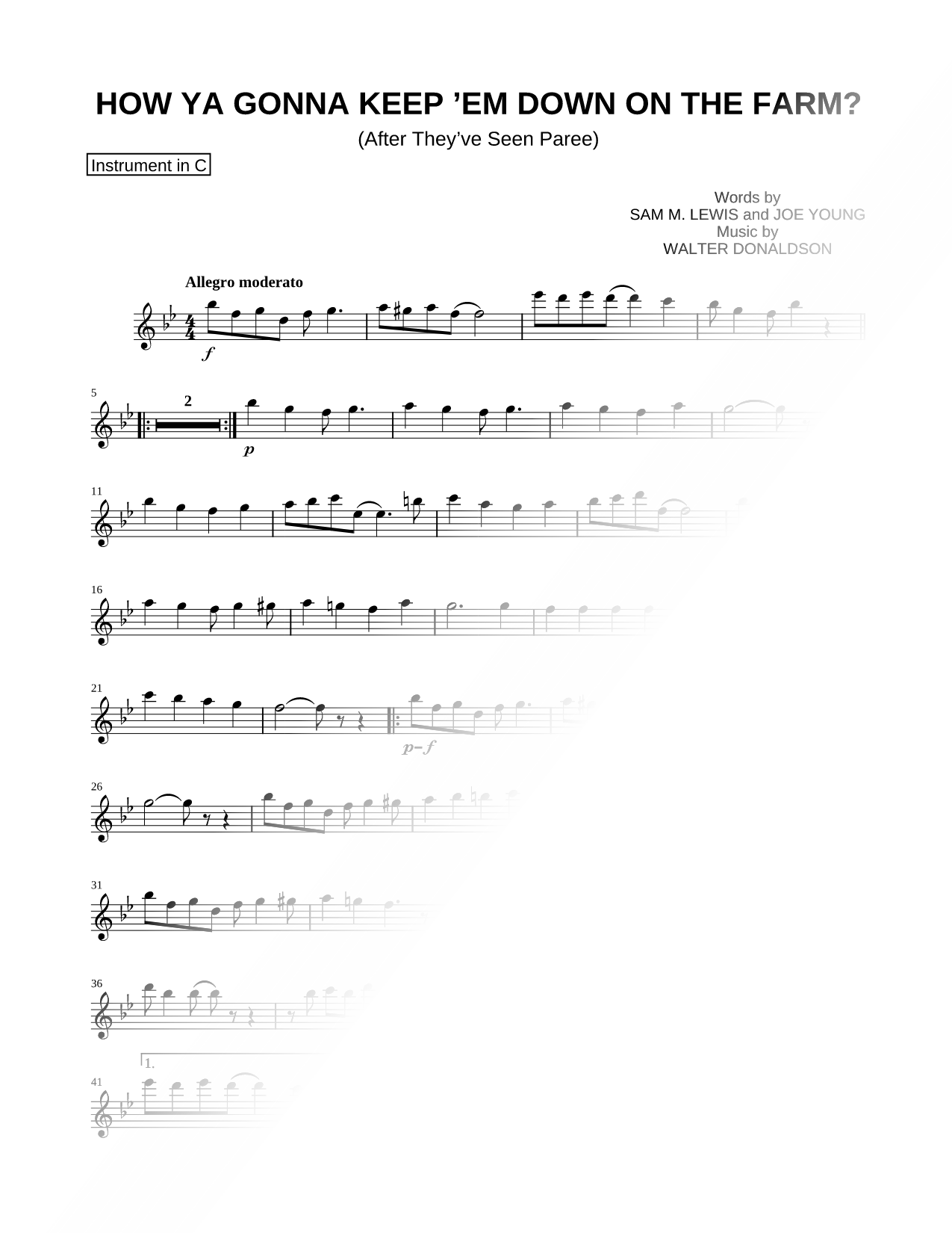 How Ya Gonna Keep 'Em Down on the Farm? (After They've Seen Parree) - C Instrument