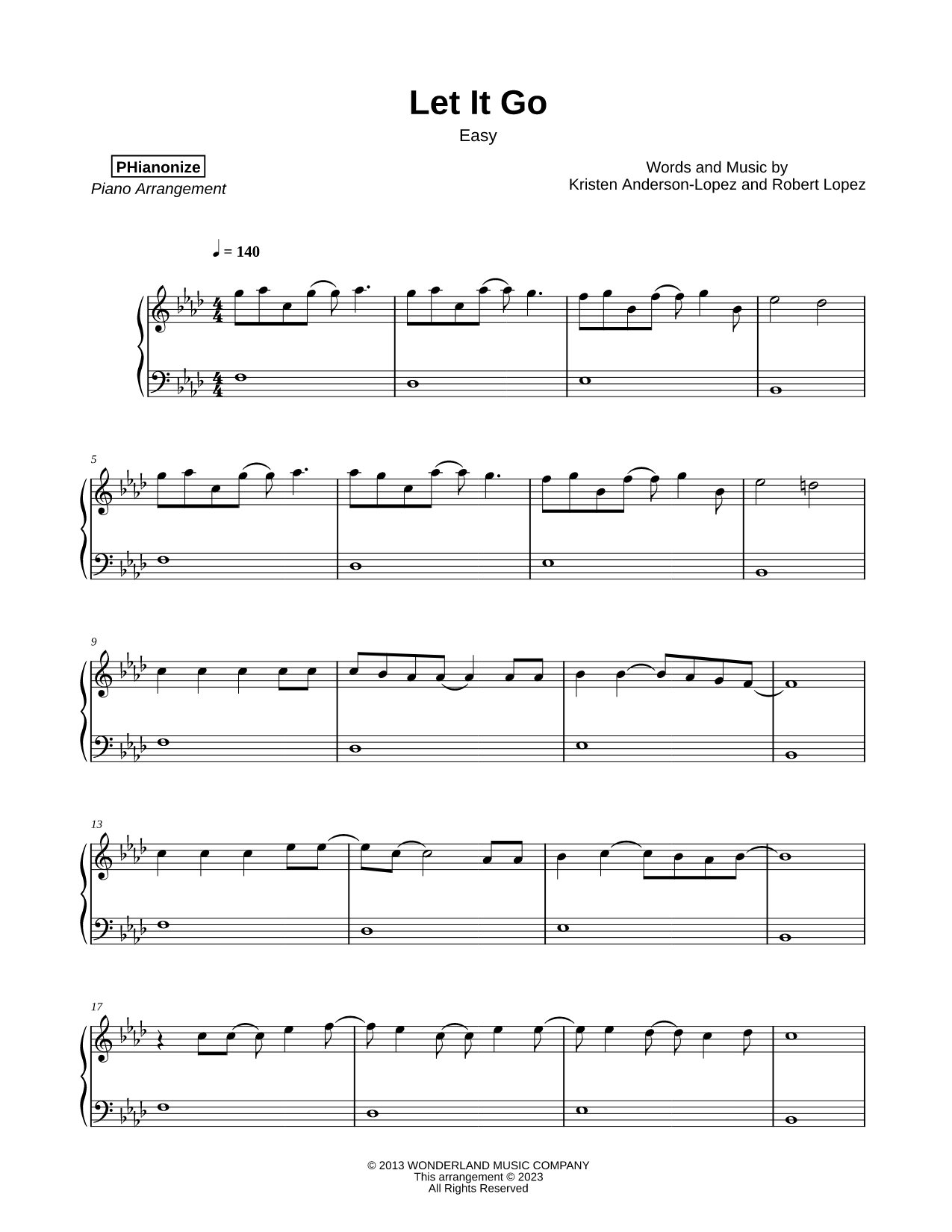 Let It Go [easy] Sheet Music — Piano Solo