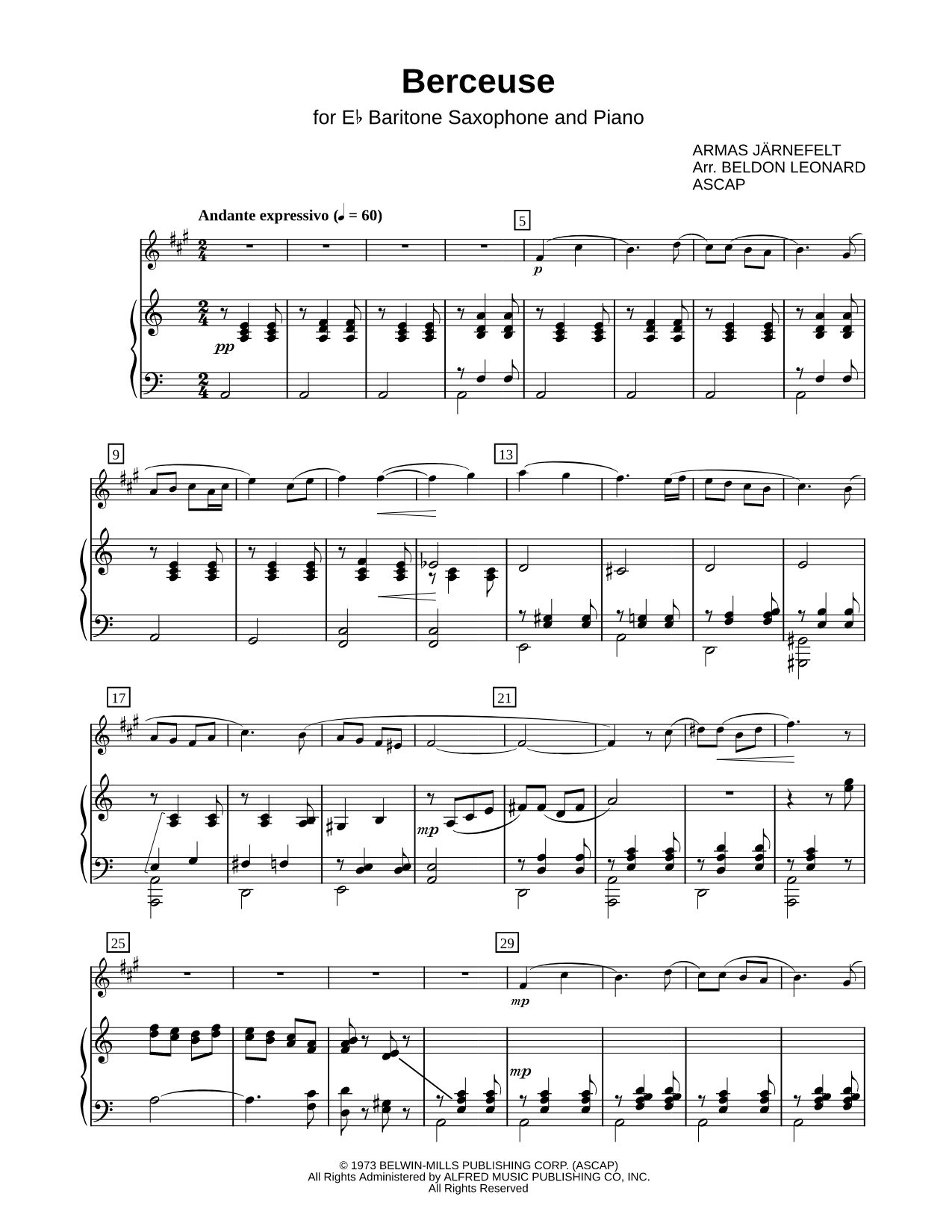 Berceuse - Baritone Saxophone & Piano