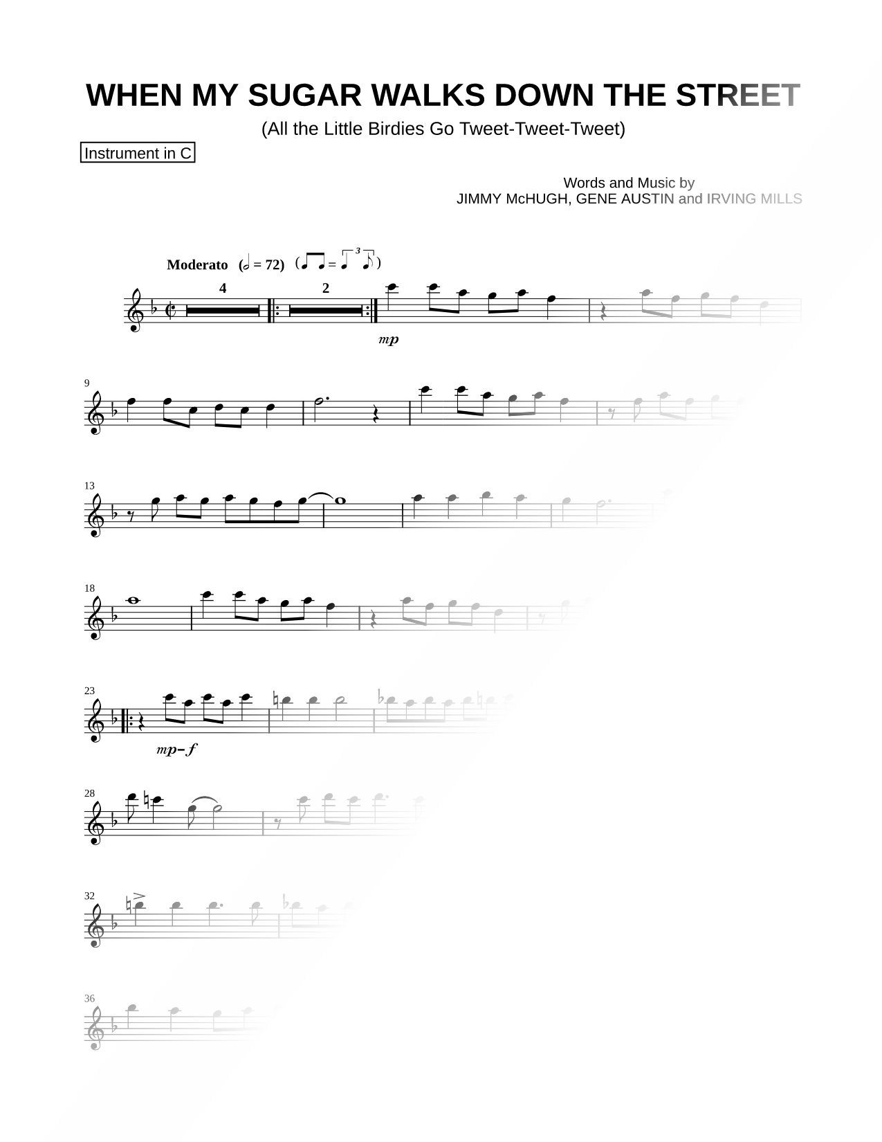 When My Sugar Walks Down the Street - C Instrument