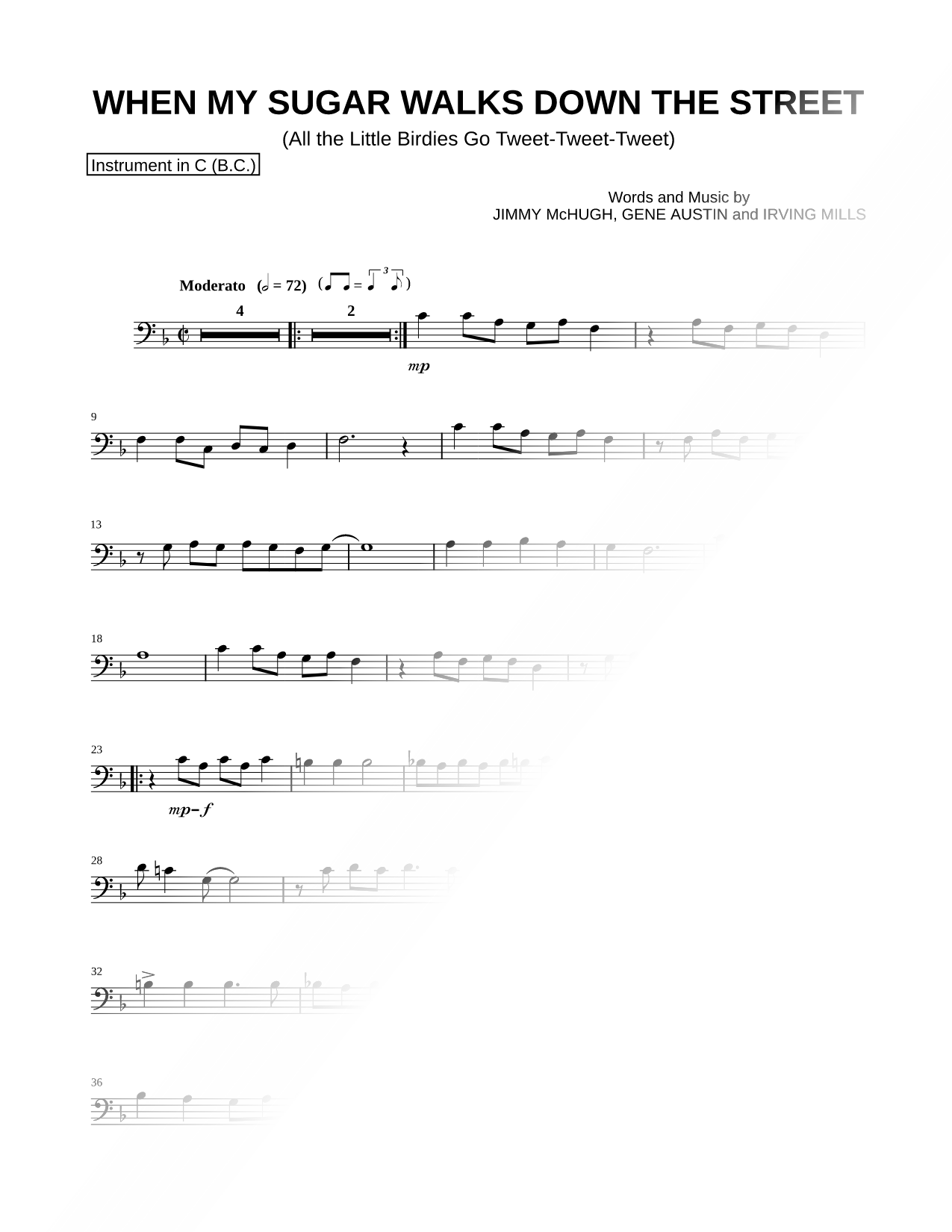 When My Sugar Walks Down the Street - Bass Clef Instrument