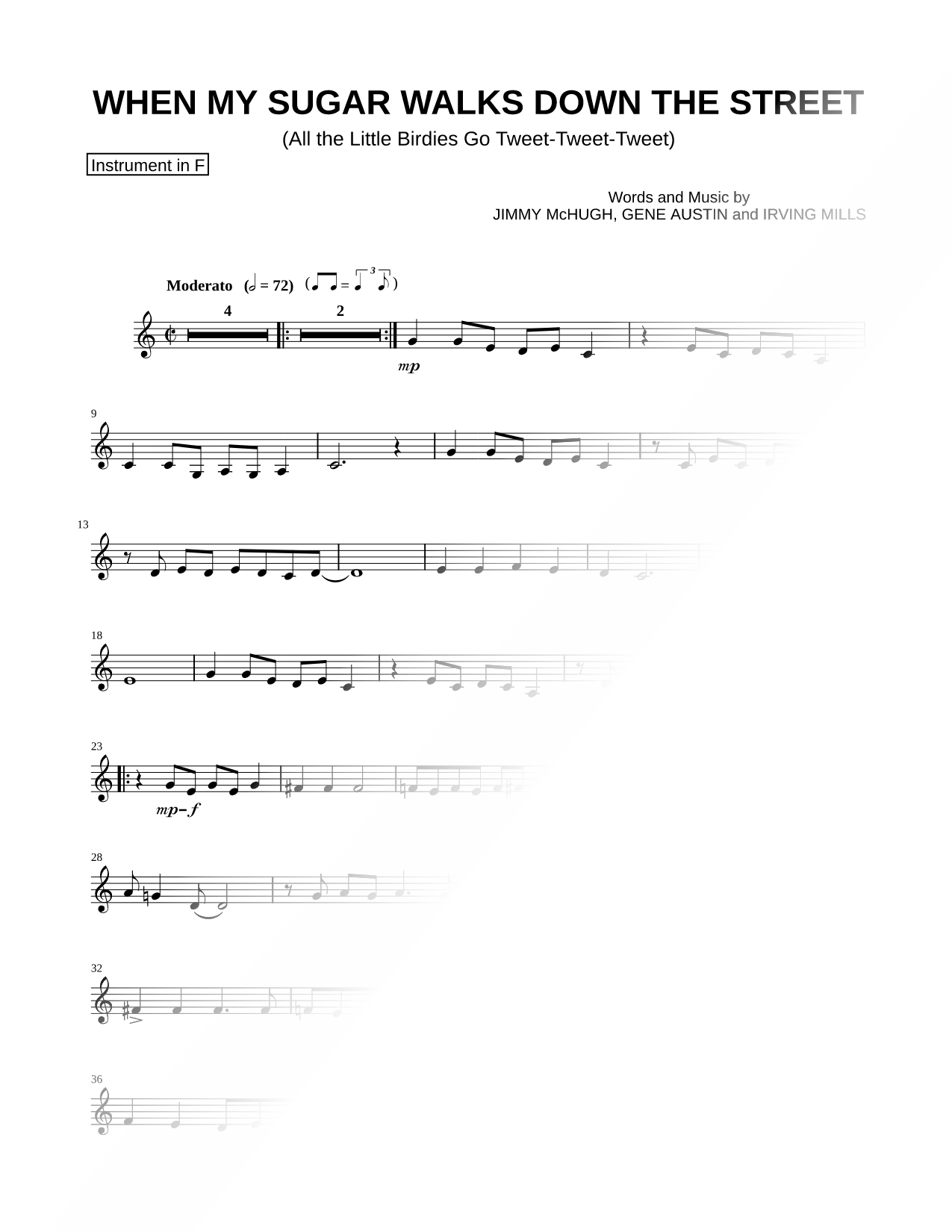 When My Sugar Walks Down the Street - F Instrument