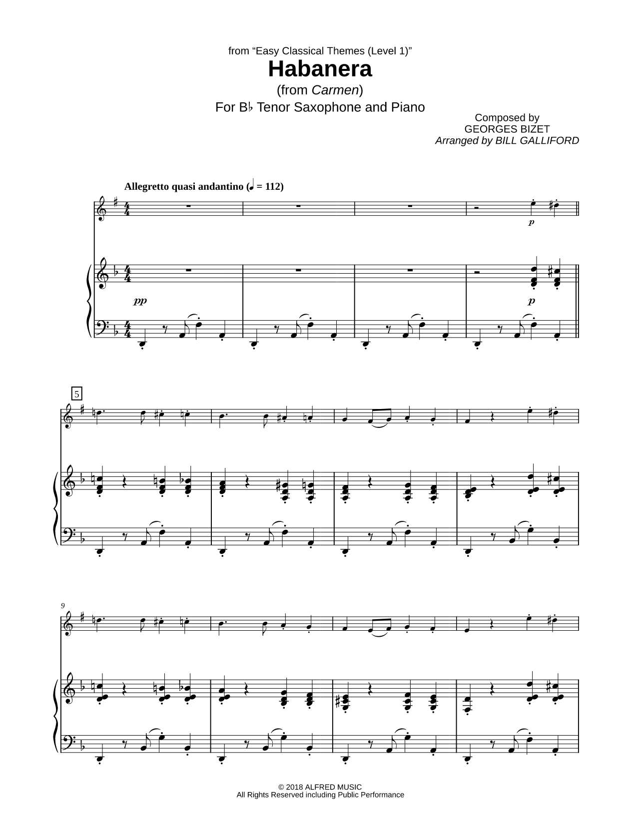 Habanera - Tenor Saxophone & Piano