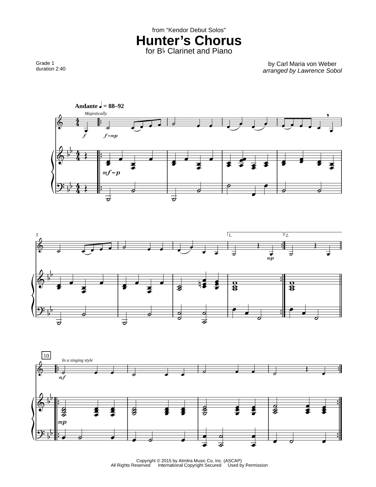Hunters Chorus - Clarinet & Piano