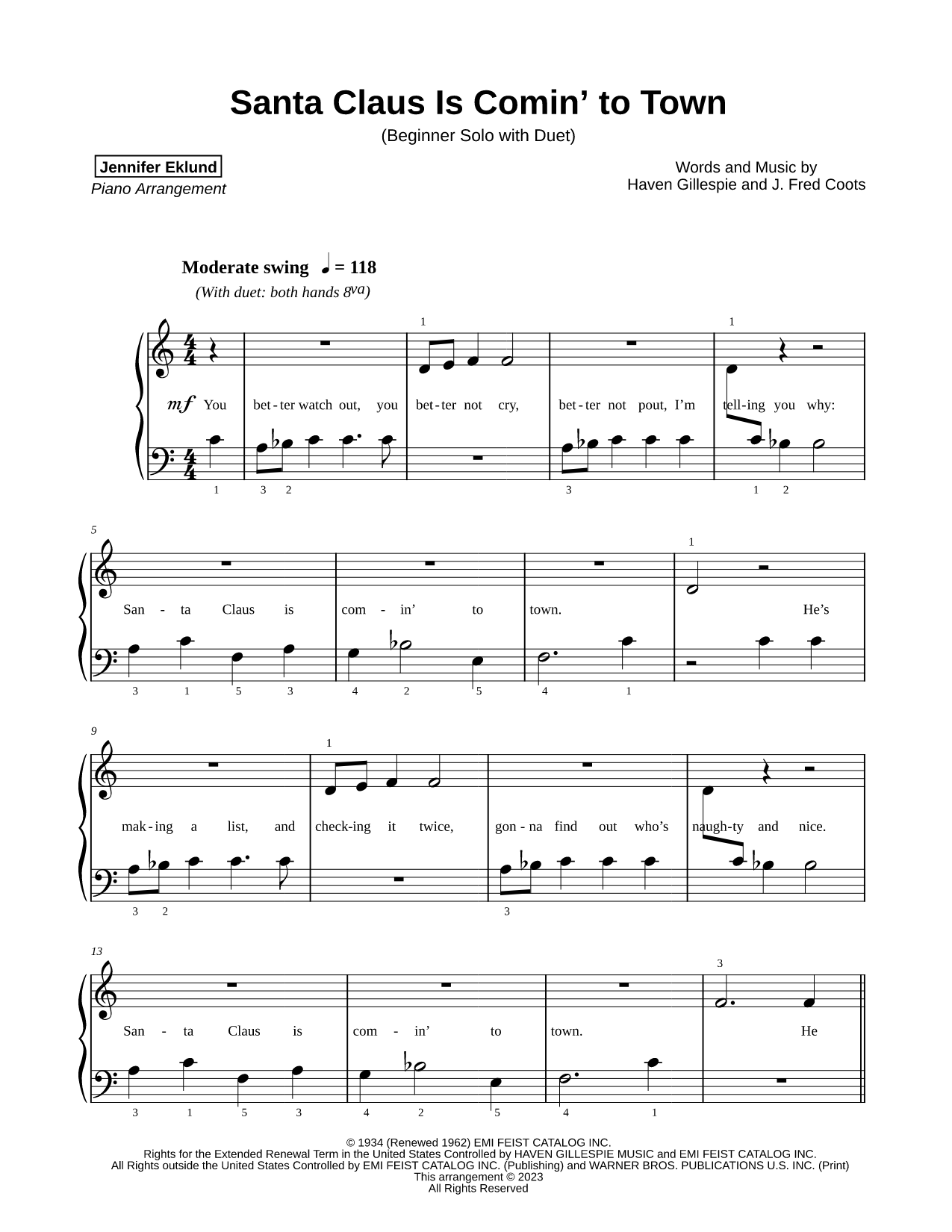 Santa Claus Is Comin' to Town [beginner solo with duet]
