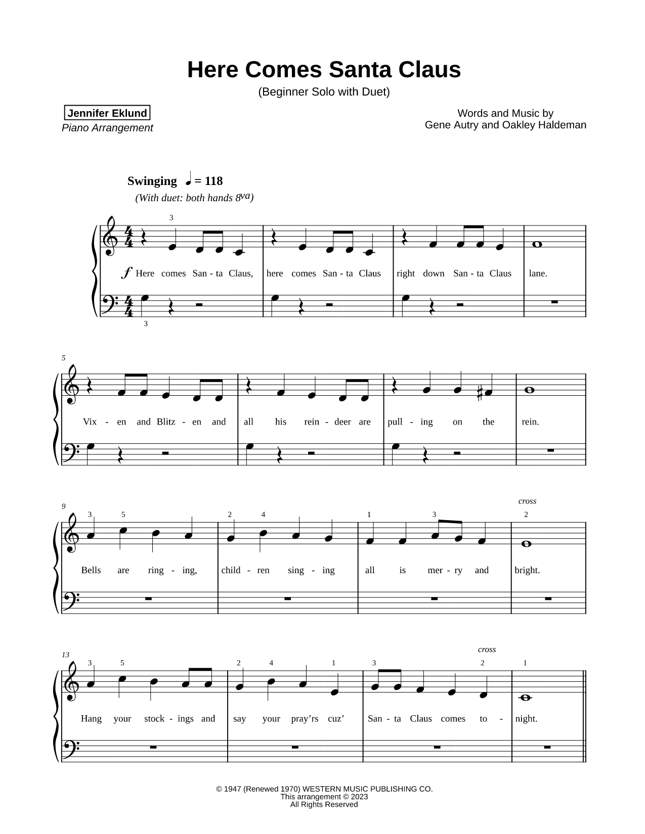 Here Comes Santa Claus [beginner solo with duet]