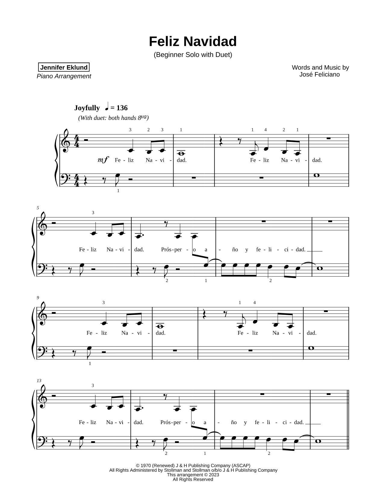 Feliz Navidad [beginner solo with duet]
